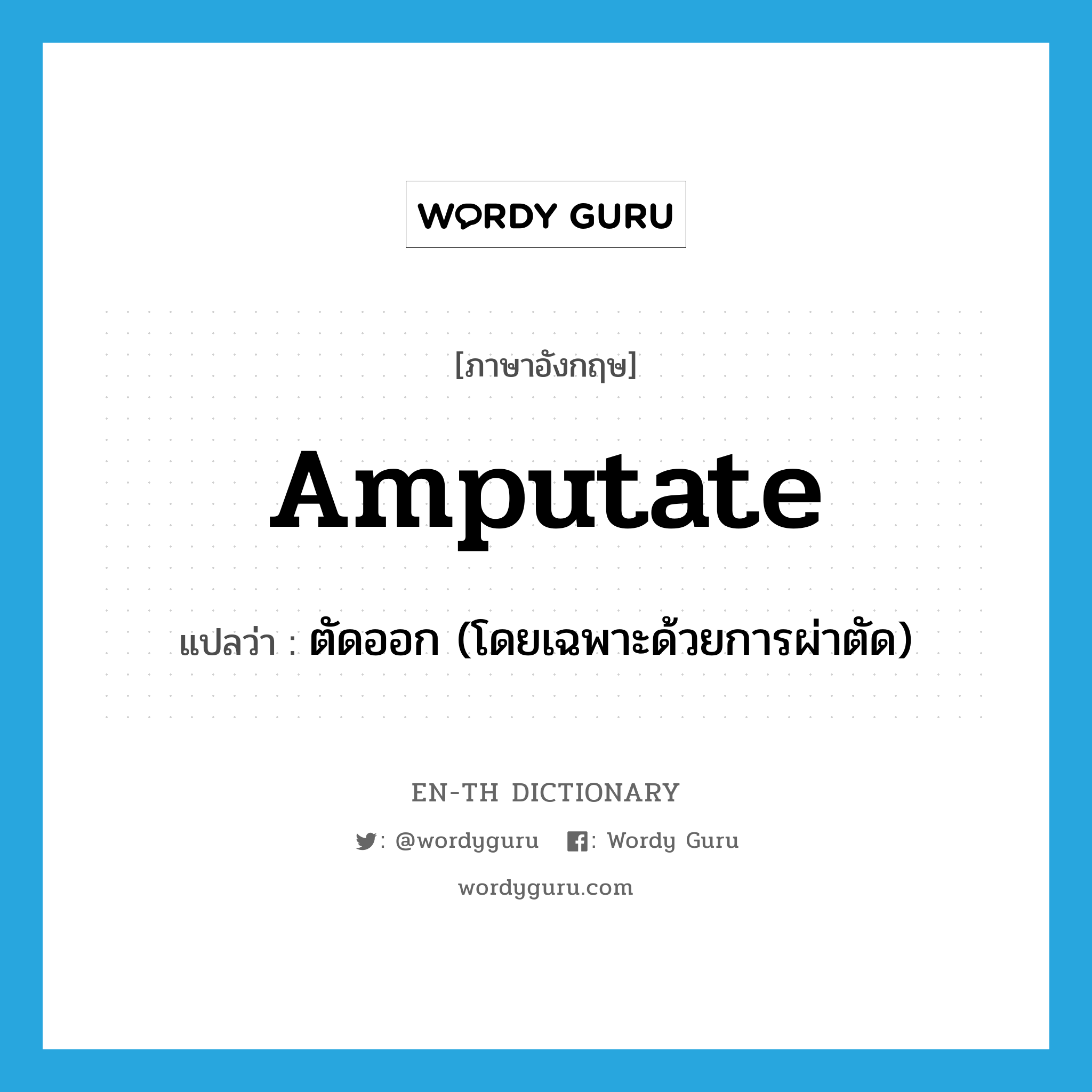 amputate แปลว่า?, คำศัพท์ภาษาอังกฤษ amputate แปลว่า ตัดออก (โดยเฉพาะด้วยการผ่าตัด) ประเภท VI หมวด VI