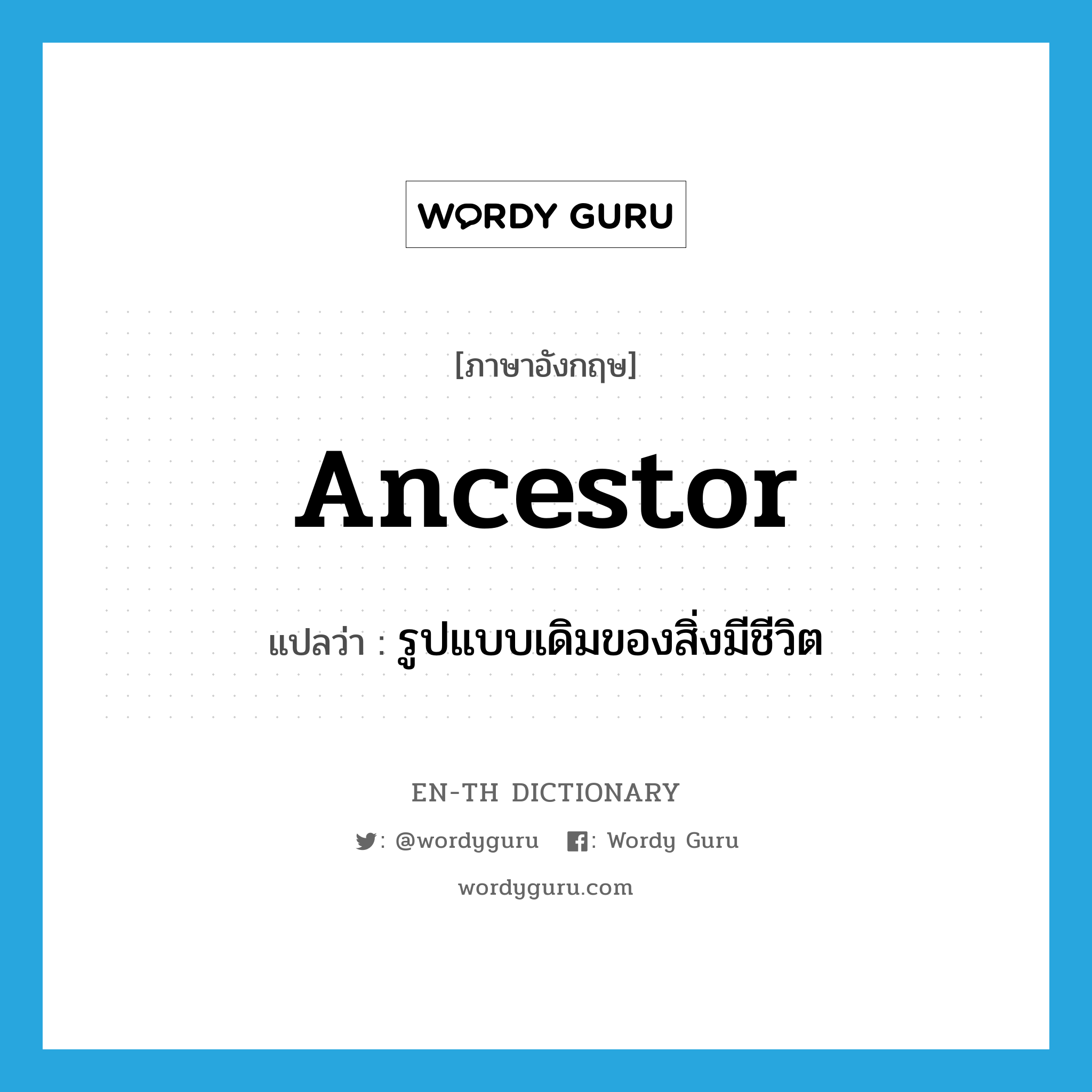 ancestor แปลว่า?, คำศัพท์ภาษาอังกฤษ ancestor แปลว่า รูปแบบเดิมของสิ่งมีชีวิต ประเภท N หมวด N