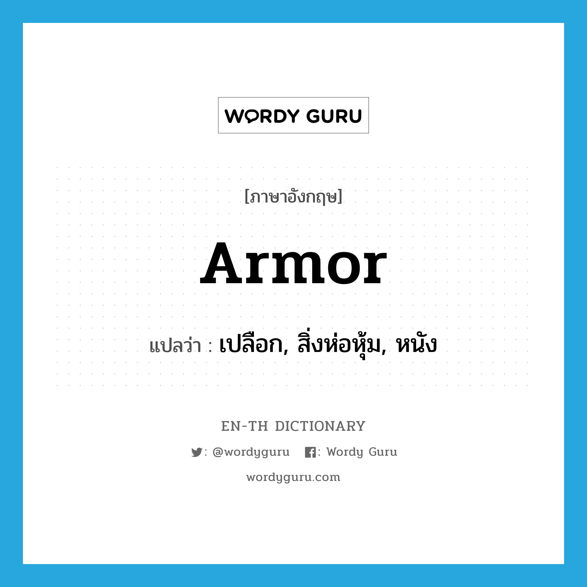 armor แปลว่า?, คำศัพท์ภาษาอังกฤษ armor แปลว่า เปลือก, สิ่งห่อหุ้ม, หนัง ประเภท N หมวด N