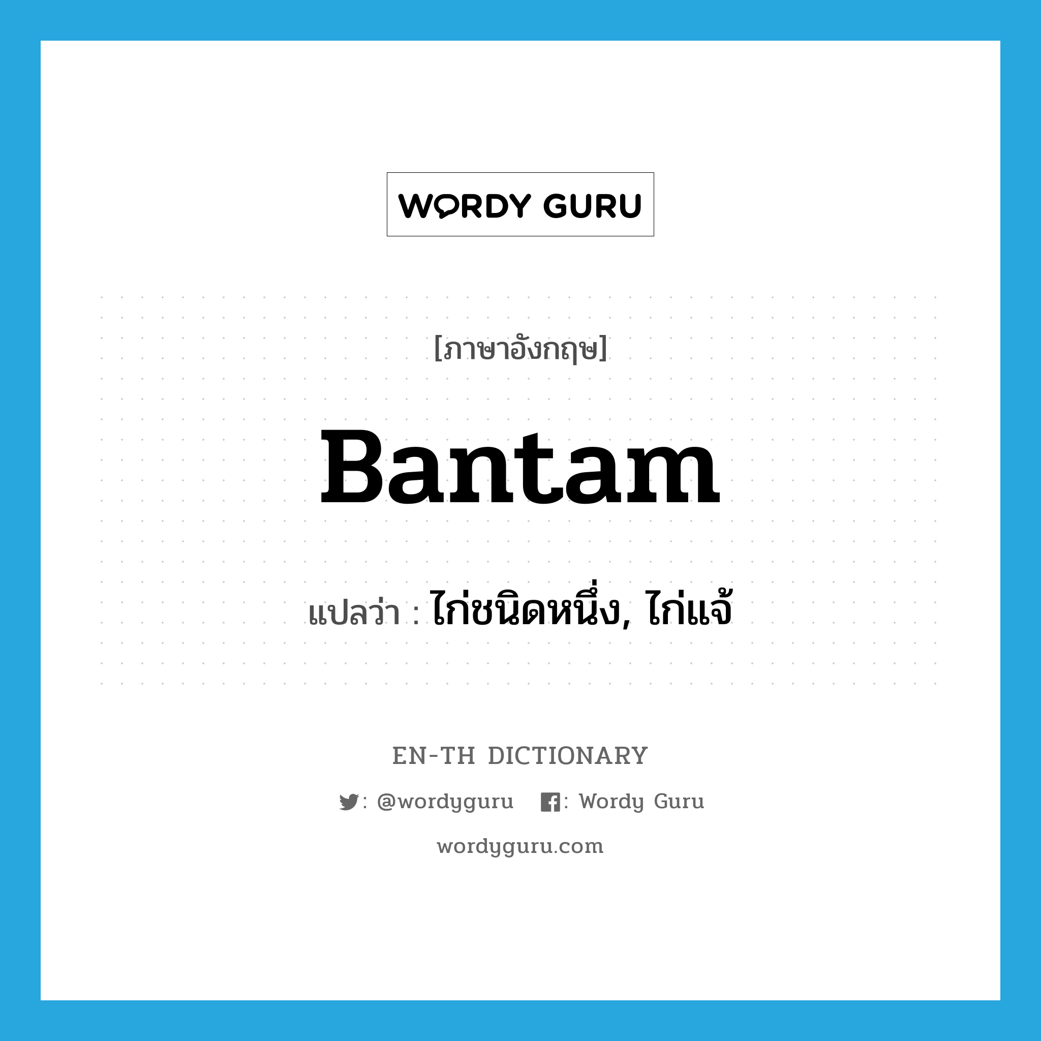 bantam แปลว่า?, คำศัพท์ภาษาอังกฤษ bantam แปลว่า ไก่ชนิดหนึ่ง, ไก่แจ้ ประเภท N หมวด N