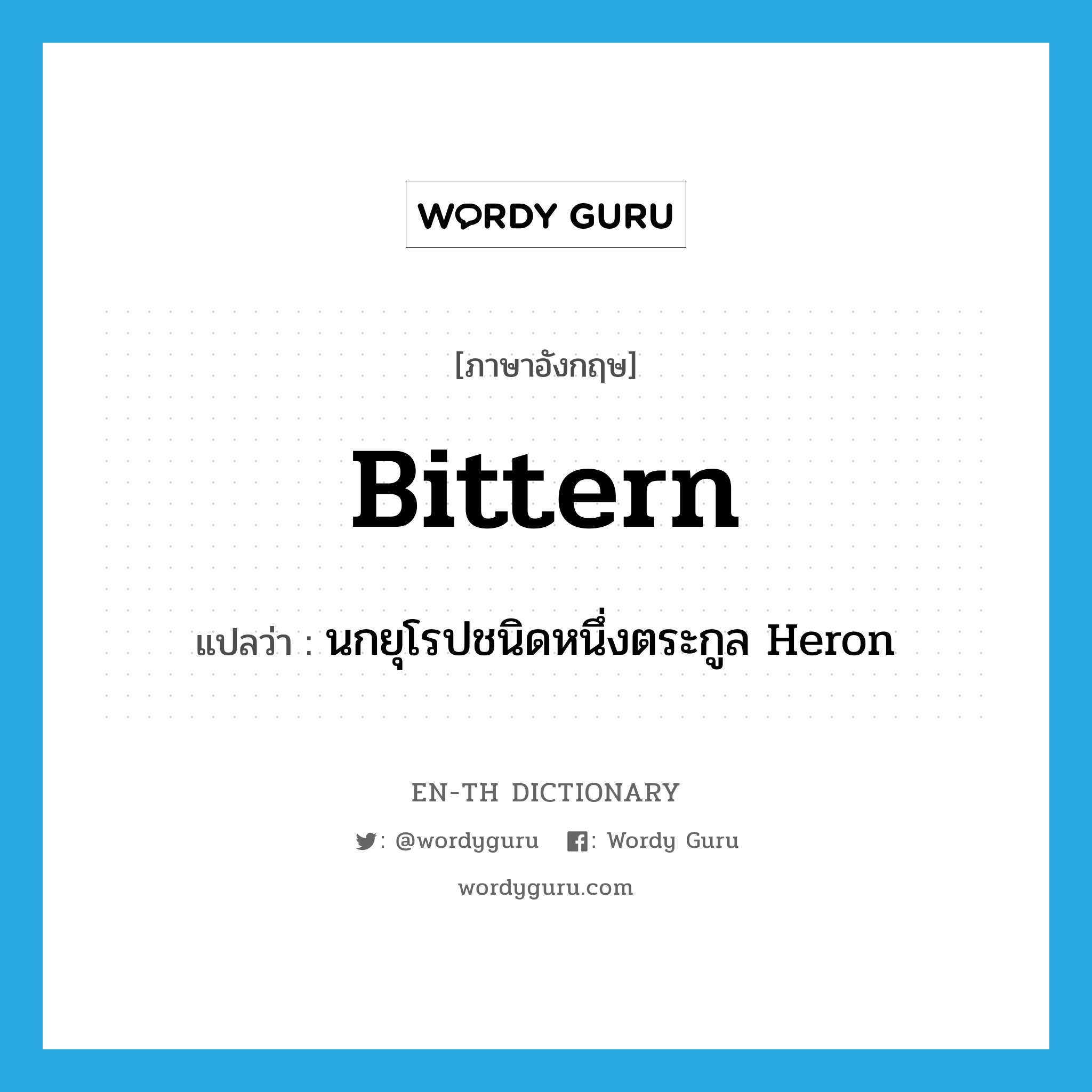 bittern แปลว่า?, คำศัพท์ภาษาอังกฤษ bittern แปลว่า นกยุโรปชนิดหนึ่งตระกูล Heron ประเภท N หมวด N