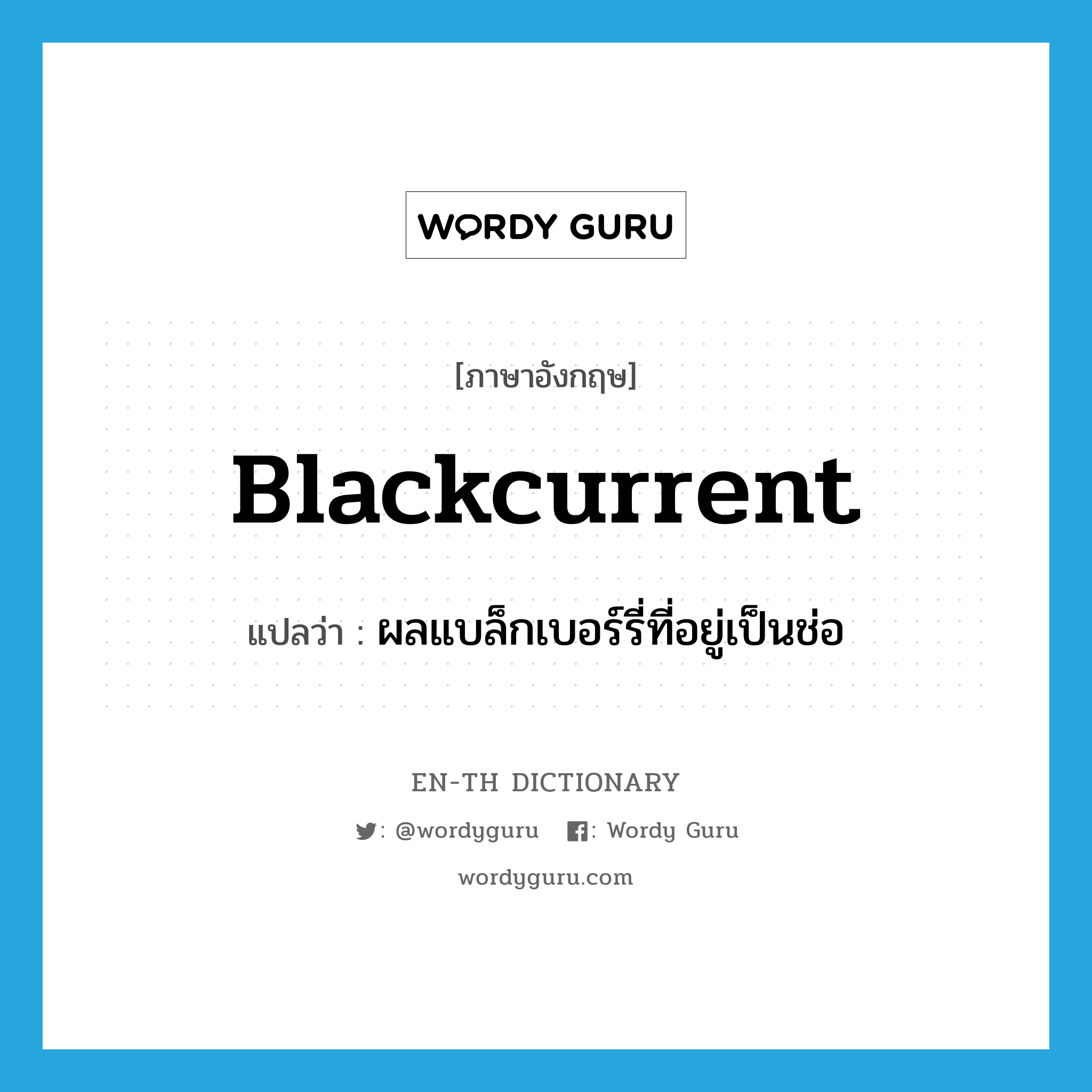 blackcurrent แปลว่า?, คำศัพท์ภาษาอังกฤษ blackcurrent แปลว่า ผลแบล็กเบอร์รี่ที่อยู่เป็นช่อ ประเภท N หมวด N