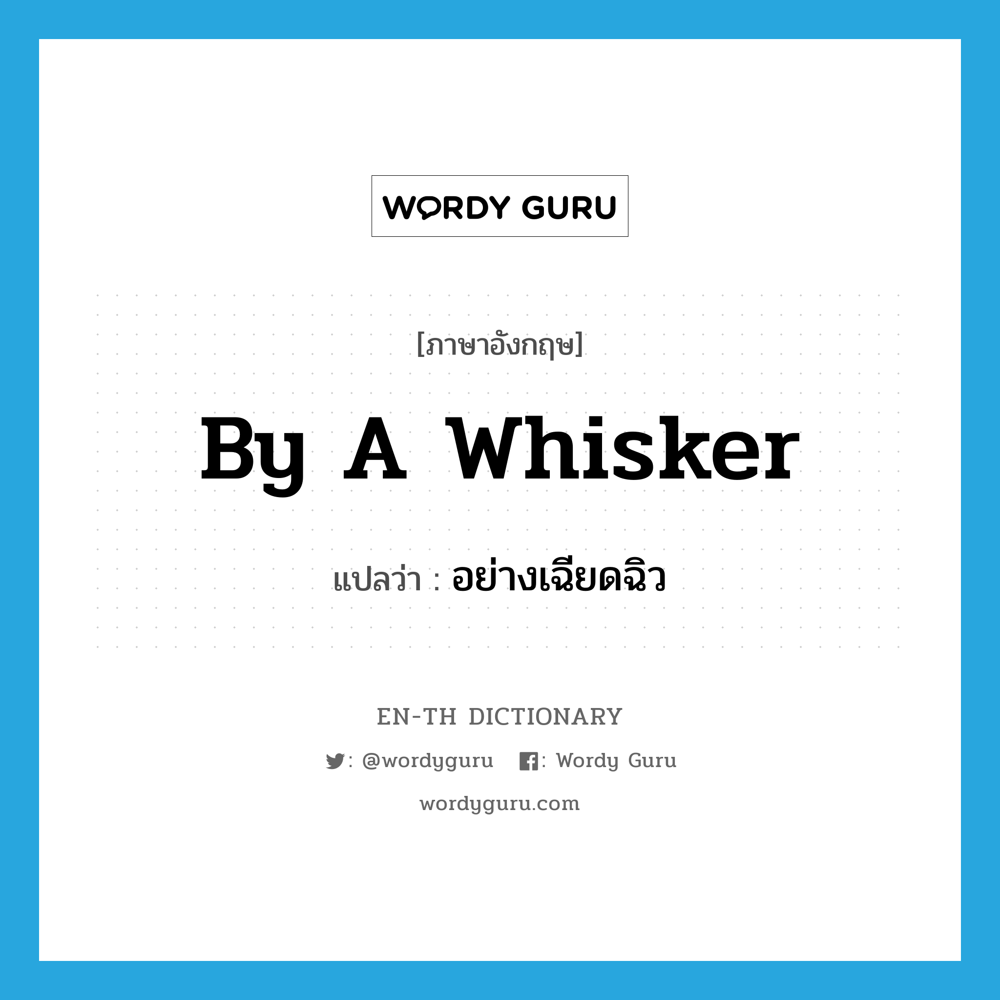 by a whisker แปลว่า?, คำศัพท์ภาษาอังกฤษ by a whisker แปลว่า อย่างเฉียดฉิว ประเภท IDM หมวด IDM