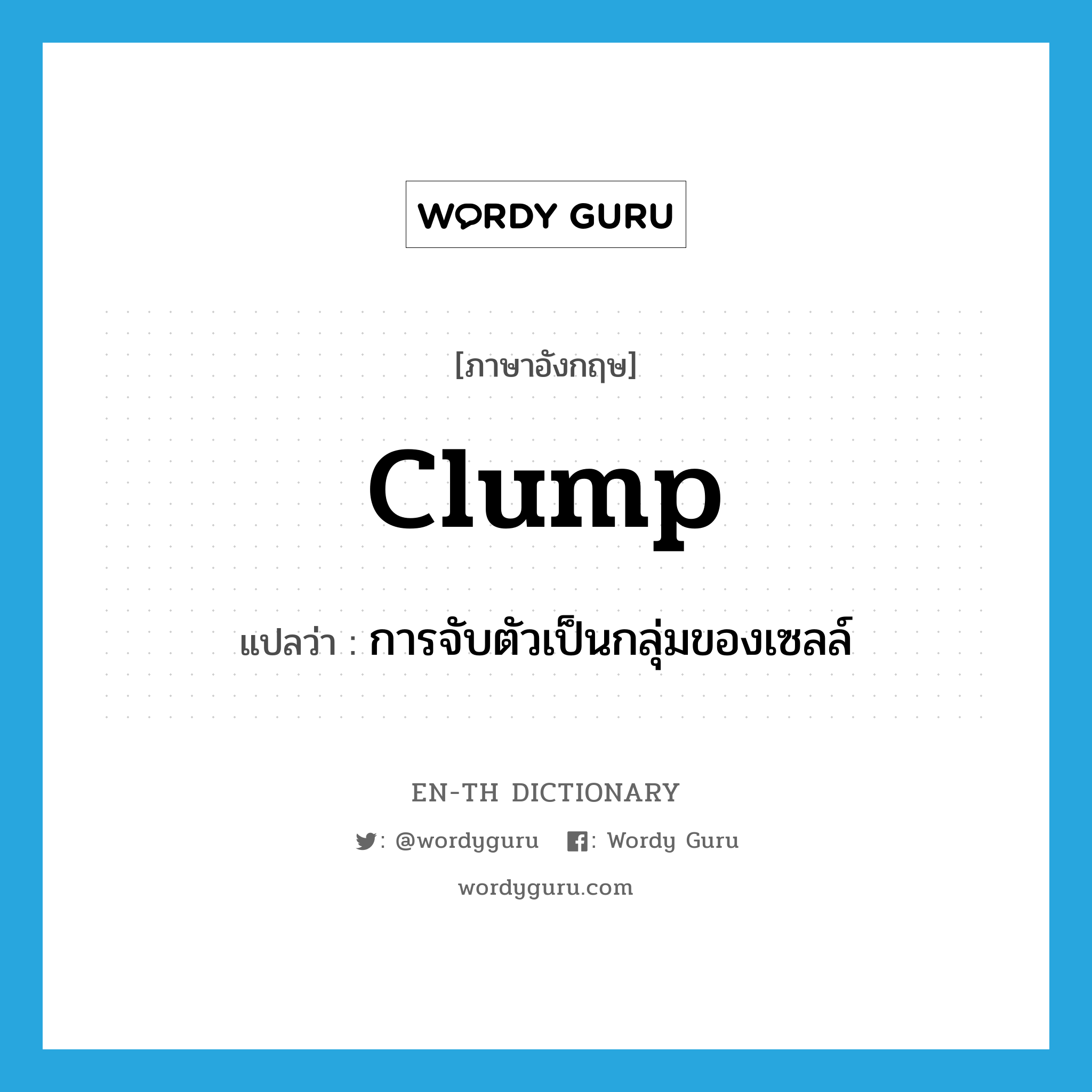 clump แปลว่า?, คำศัพท์ภาษาอังกฤษ clump แปลว่า การจับตัวเป็นกลุ่มของเซลล์ ประเภท N หมวด N