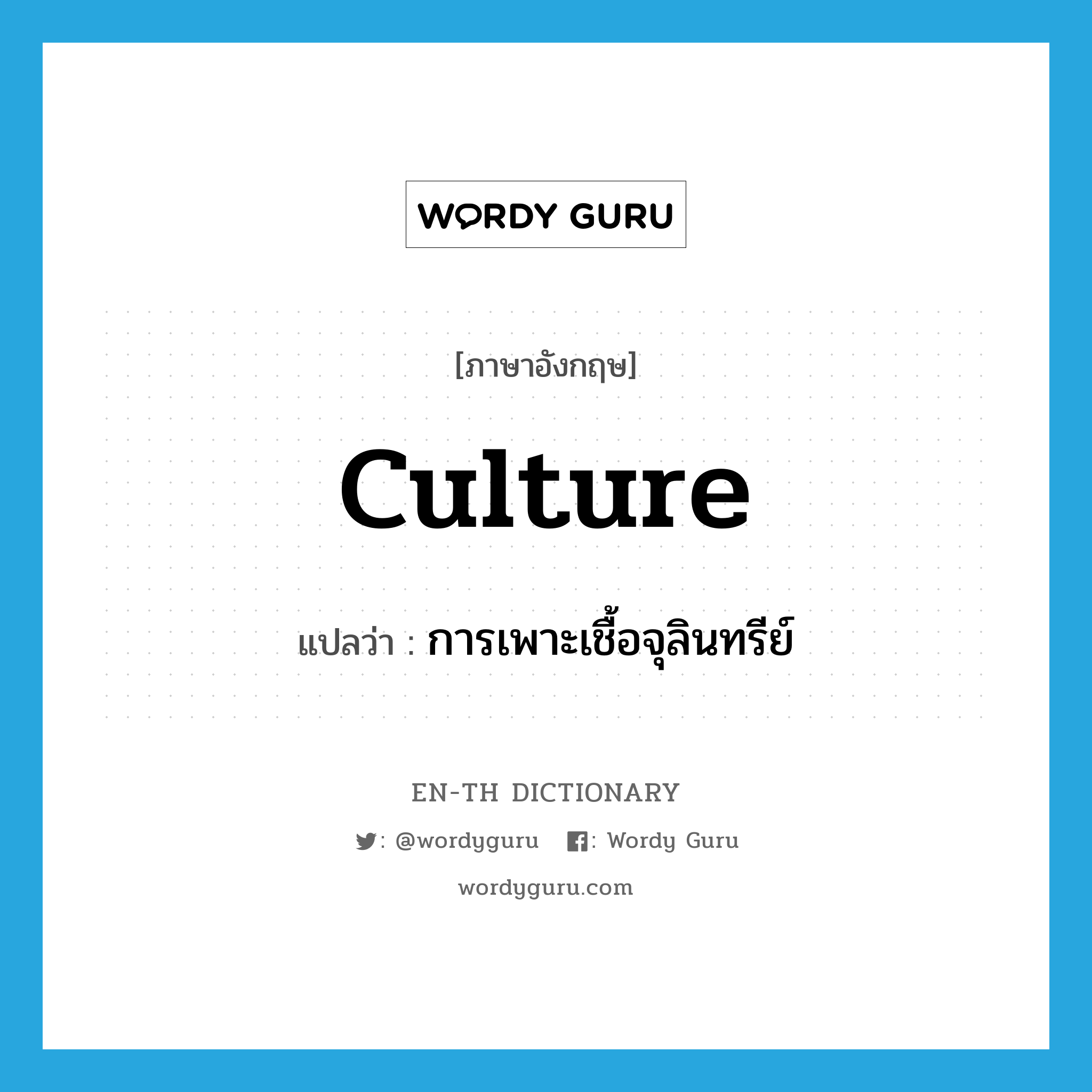 culture แปลว่า?, คำศัพท์ภาษาอังกฤษ culture แปลว่า การเพาะเชื้อจุลินทรีย์ ประเภท N หมวด N