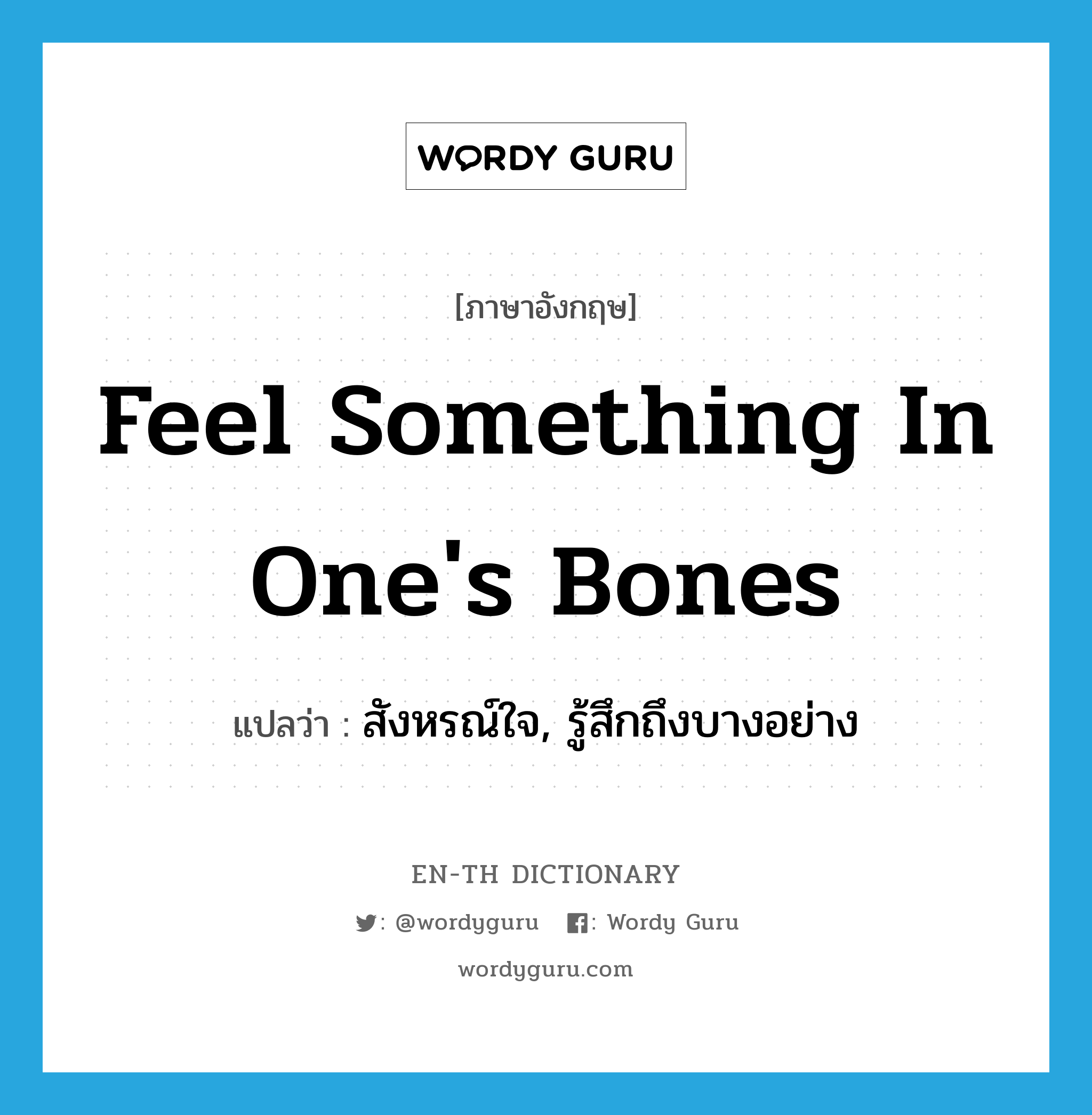 feel something in one&#39;s bones แปลว่า?, คำศัพท์ภาษาอังกฤษ feel something in one&#39;s bones แปลว่า สังหรณ์ใจ, รู้สึกถึงบางอย่าง ประเภท IDM หมวด IDM