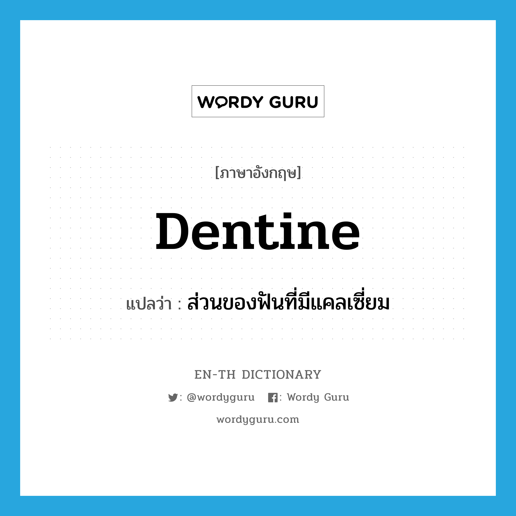 dentine แปลว่า?, คำศัพท์ภาษาอังกฤษ dentine แปลว่า ส่วนของฟันที่มีแคลเซี่ยม ประเภท N หมวด N