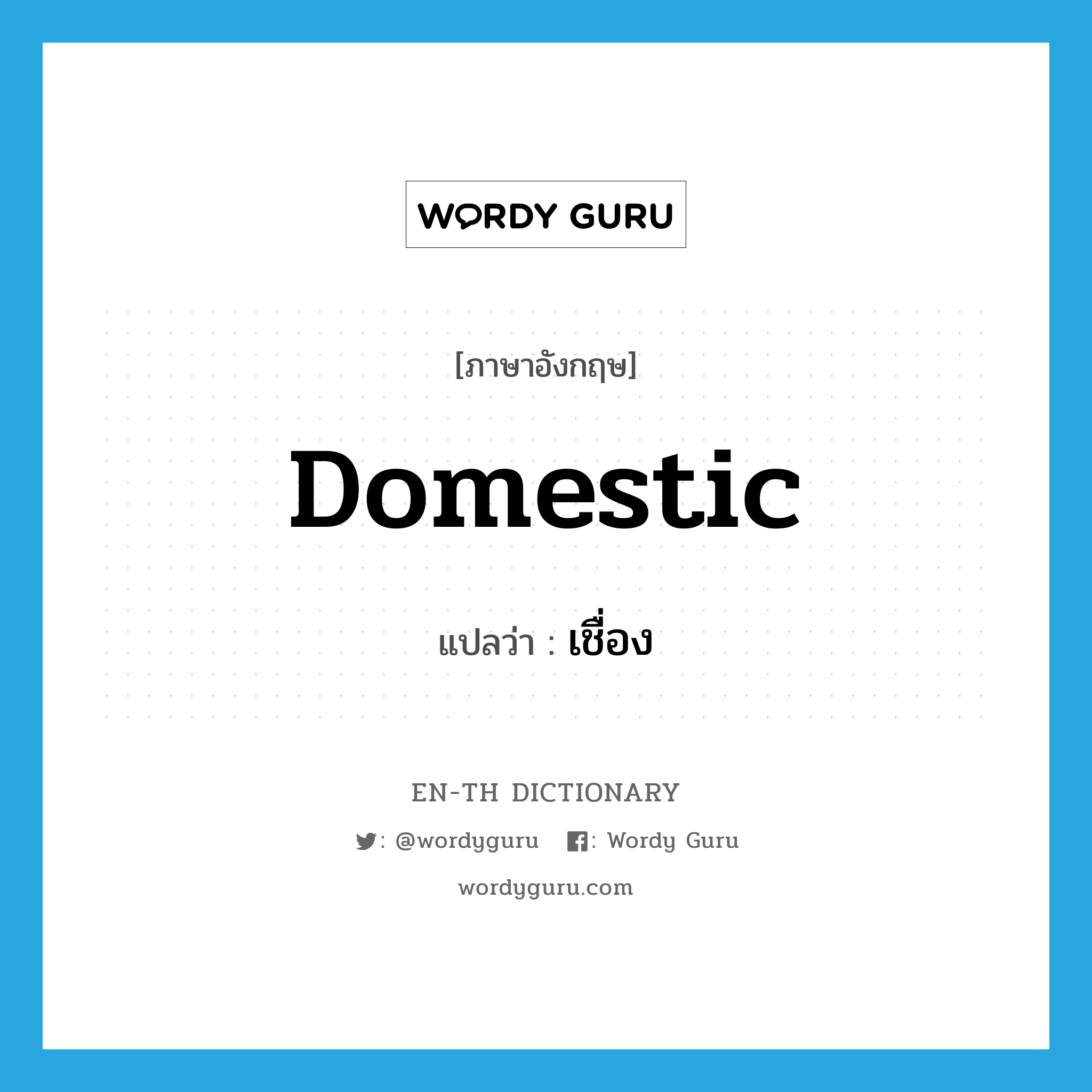 domestic แปลว่า?, คำศัพท์ภาษาอังกฤษ domestic แปลว่า เชื่อง ประเภท ADJ หมวด ADJ