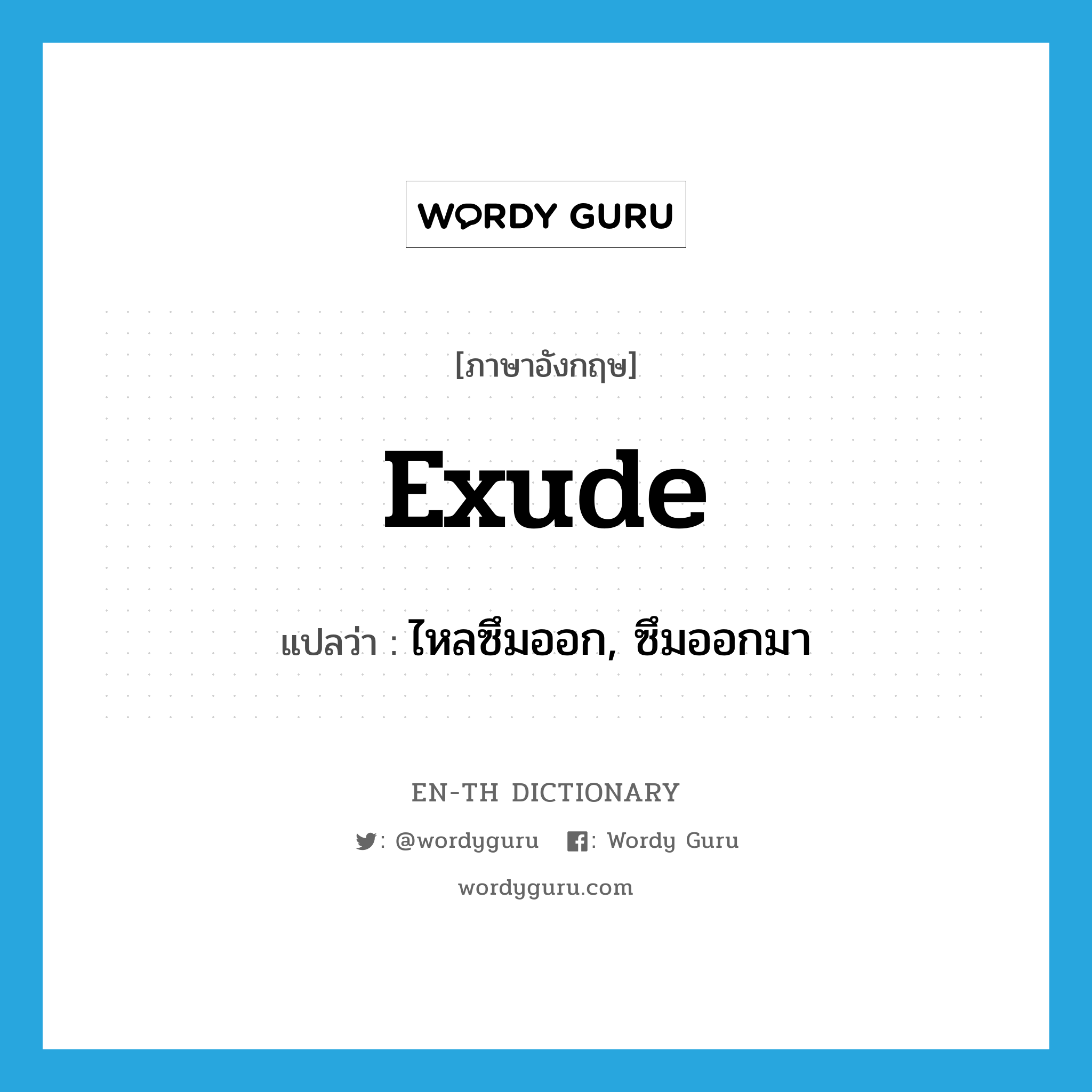 exude แปลว่า?, คำศัพท์ภาษาอังกฤษ exude แปลว่า ไหลซึมออก, ซึมออกมา ประเภท VI หมวด VI