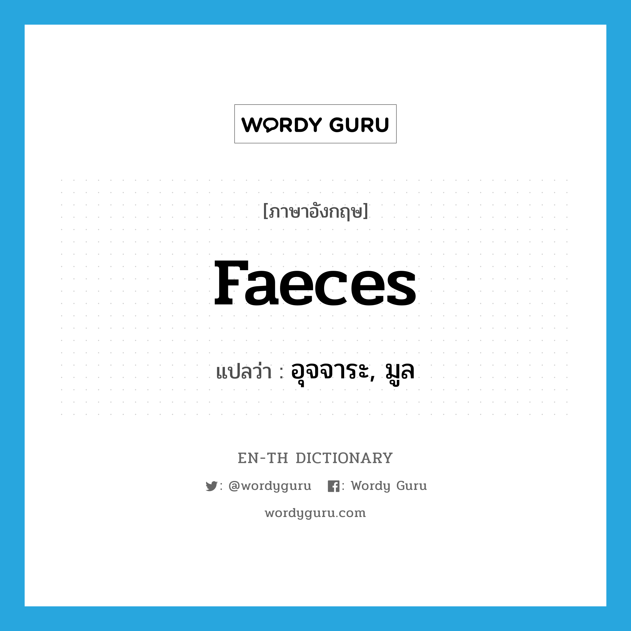 faeces แปลว่า?, คำศัพท์ภาษาอังกฤษ faeces แปลว่า อุจจาระ, มูล ประเภท N หมวด N