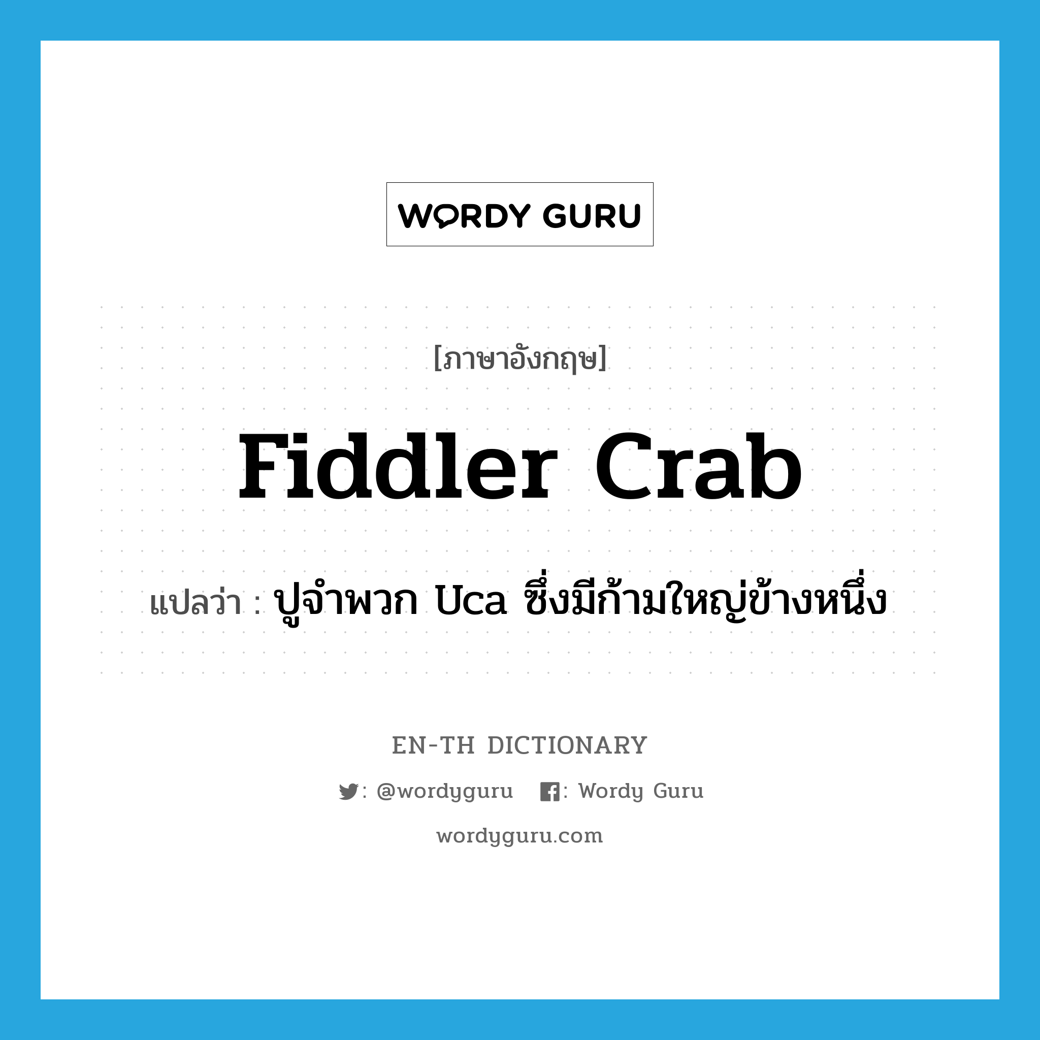 fiddler crab แปลว่า?, คำศัพท์ภาษาอังกฤษ fiddler crab แปลว่า ปูจำพวก Uca ซึ่งมีก้ามใหญ่ข้างหนึ่ง ประเภท N หมวด N