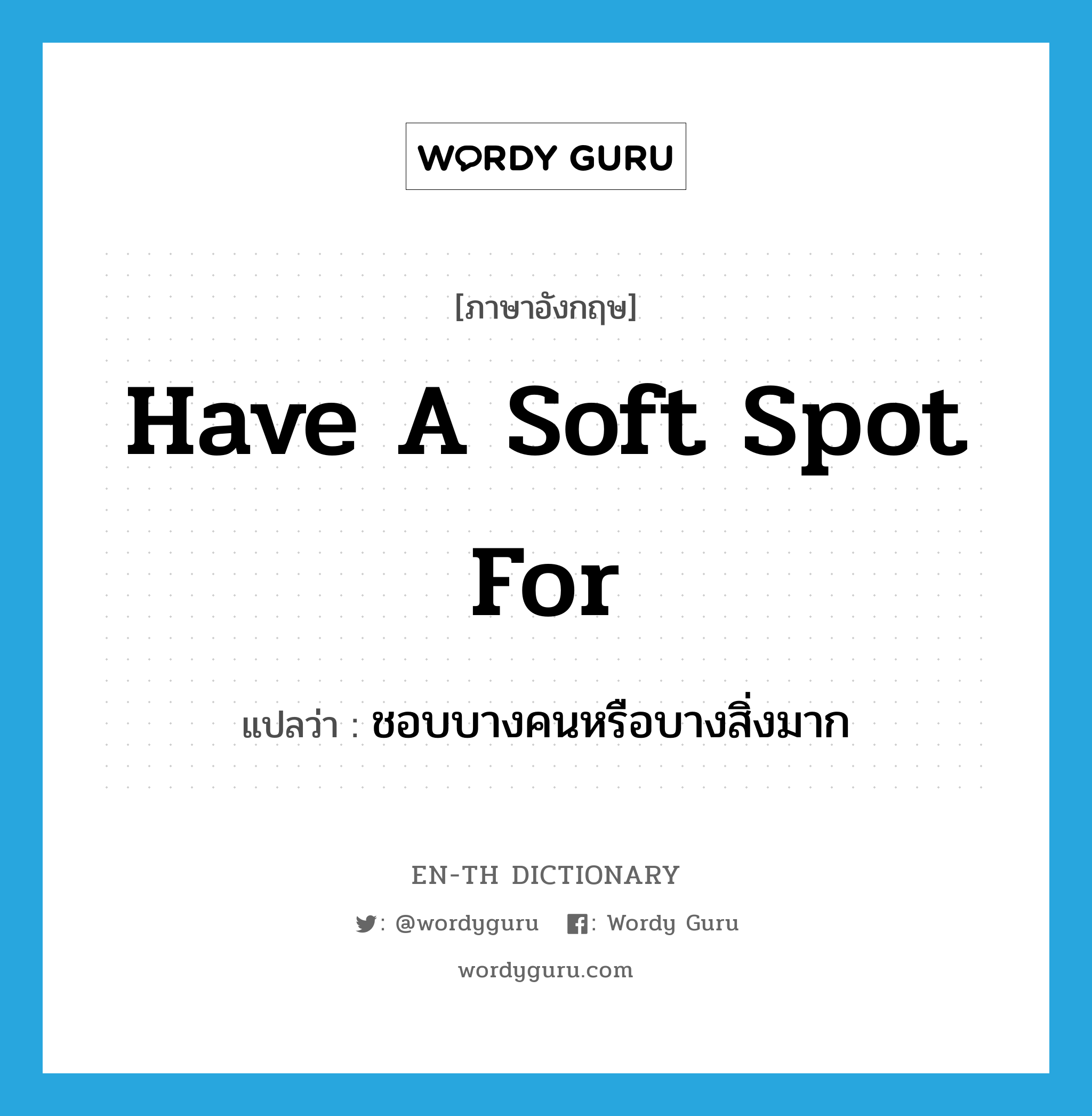 have a soft spot for แปลว่า?, คำศัพท์ภาษาอังกฤษ have a soft spot for แปลว่า ชอบบางคนหรือบางสิ่งมาก ประเภท IDM หมวด IDM