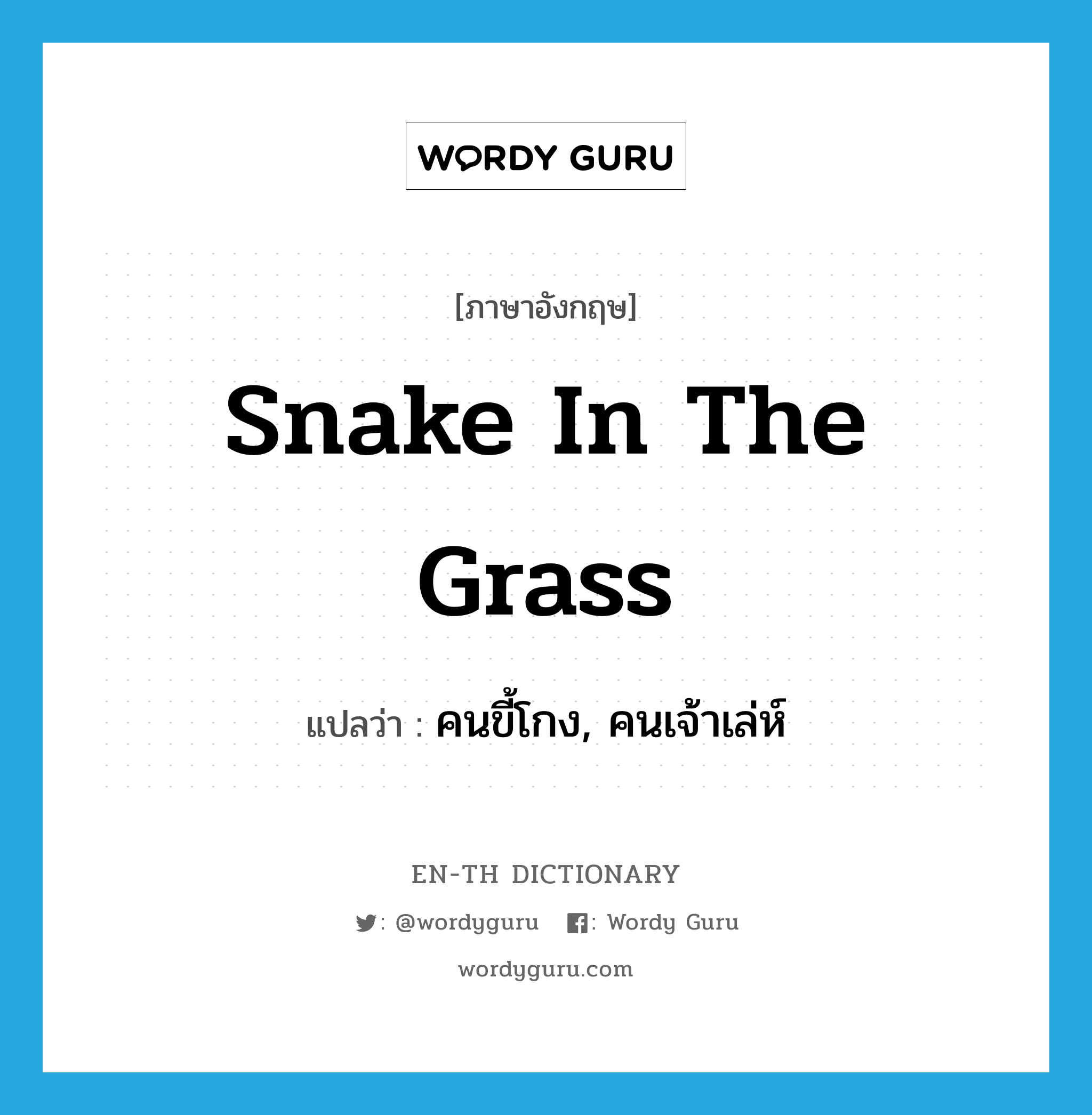 snake in the grass แปลว่า?, คำศัพท์ภาษาอังกฤษ snake in the grass แปลว่า คนขี้โกง, คนเจ้าเล่ห์ ประเภท IDM หมวด IDM