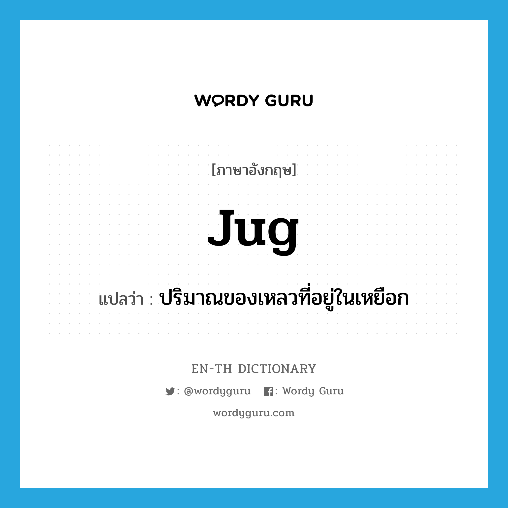 jug แปลว่า?, คำศัพท์ภาษาอังกฤษ jug แปลว่า ปริมาณของเหลวที่อยู่ในเหยือก ประเภท N หมวด N