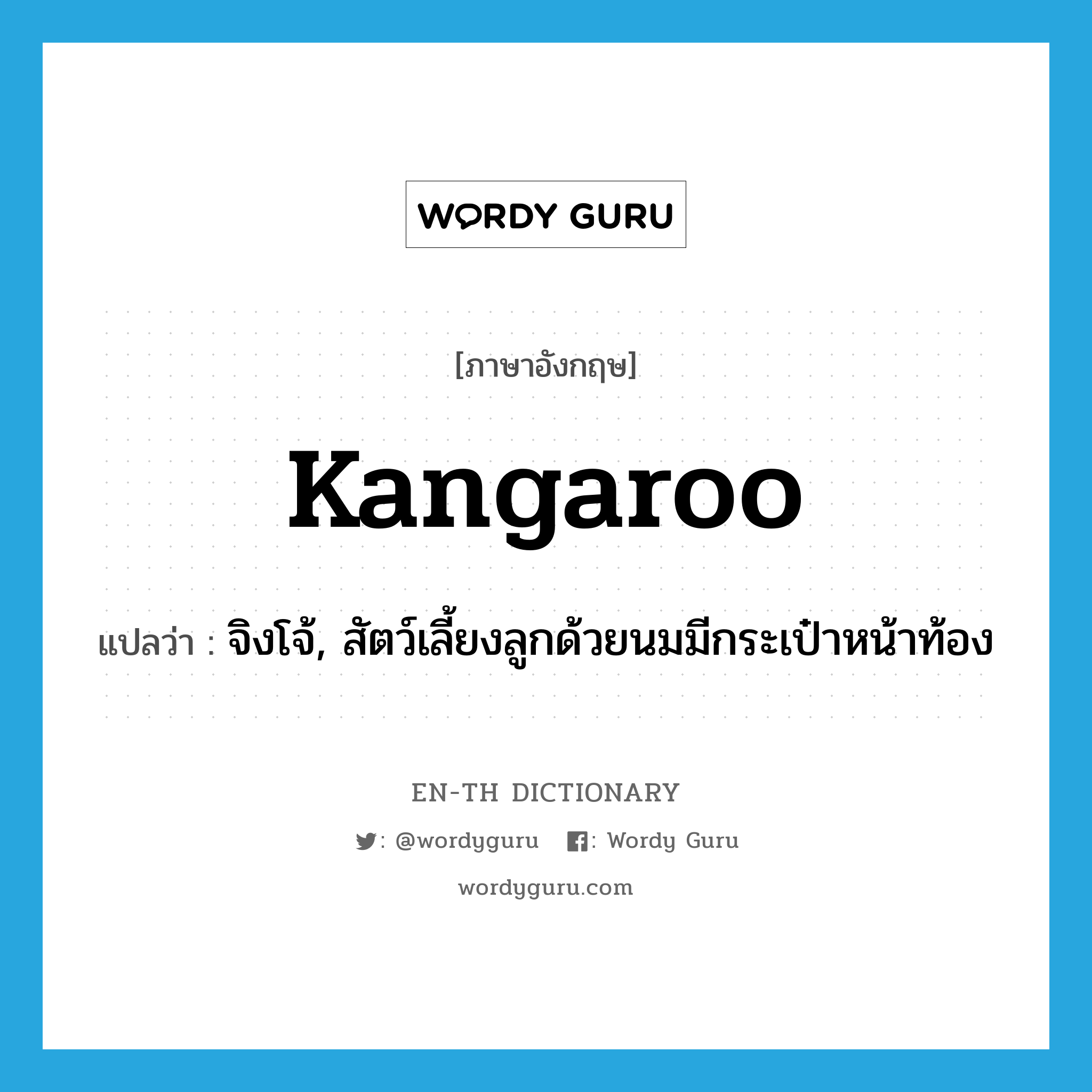 kangaroo แปลว่า?, คำศัพท์ภาษาอังกฤษ kangaroo แปลว่า จิงโจ้, สัตว์เลี้ยงลูกด้วยนมมีกระเป๋าหน้าท้อง ประเภท N หมวด N