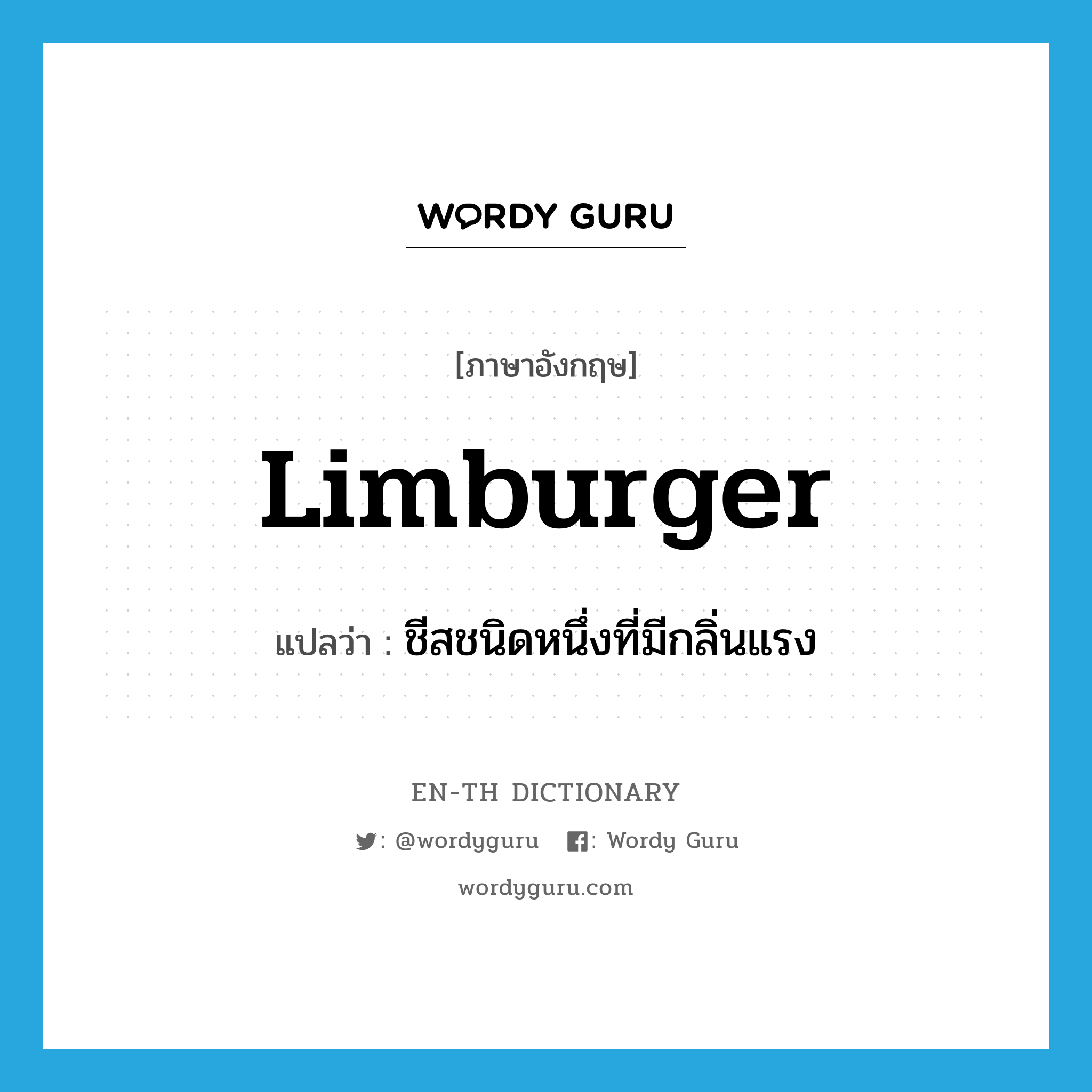 Limburger แปลว่า?, คำศัพท์ภาษาอังกฤษ Limburger แปลว่า ชีสชนิดหนึ่งที่มีกลิ่นแรง ประเภท N หมวด N