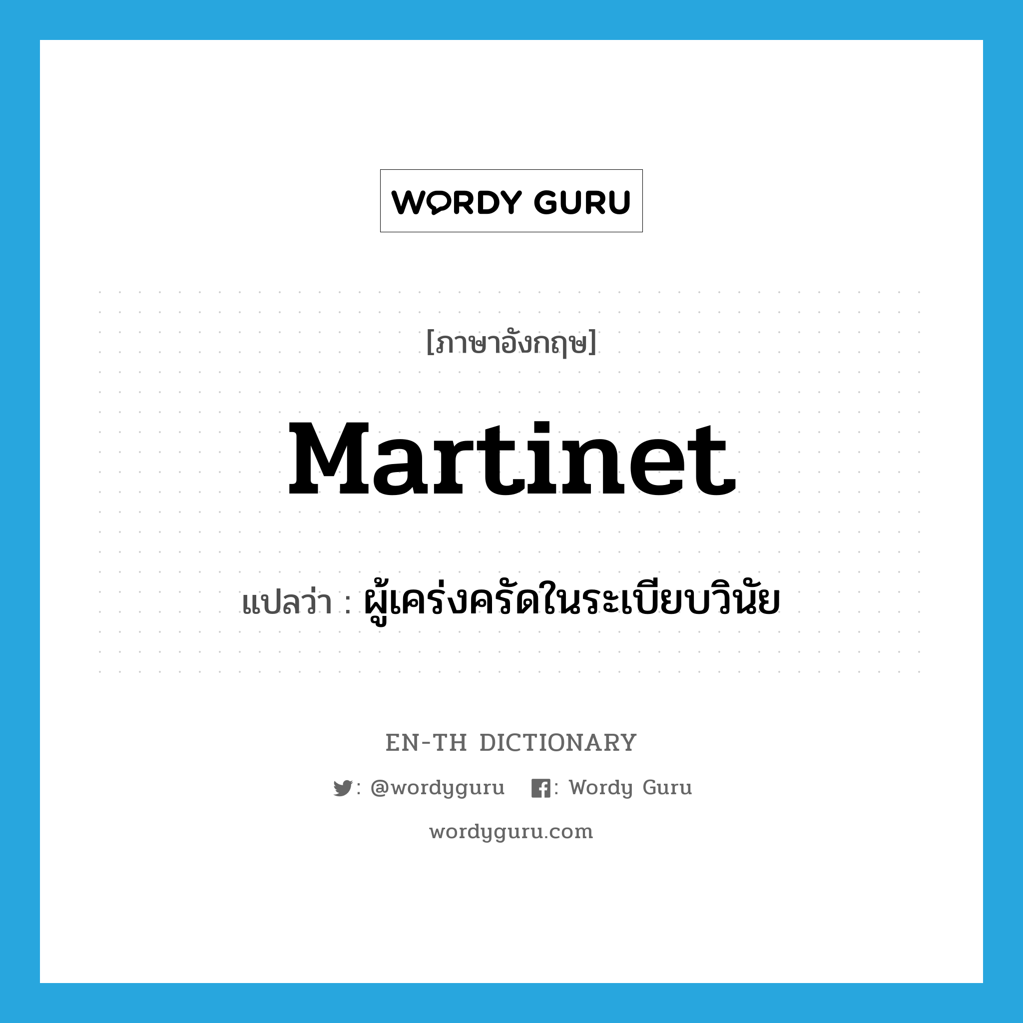 martinet แปลว่า?, คำศัพท์ภาษาอังกฤษ martinet แปลว่า ผู้เคร่งครัดในระเบียบวินัย ประเภท N หมวด N