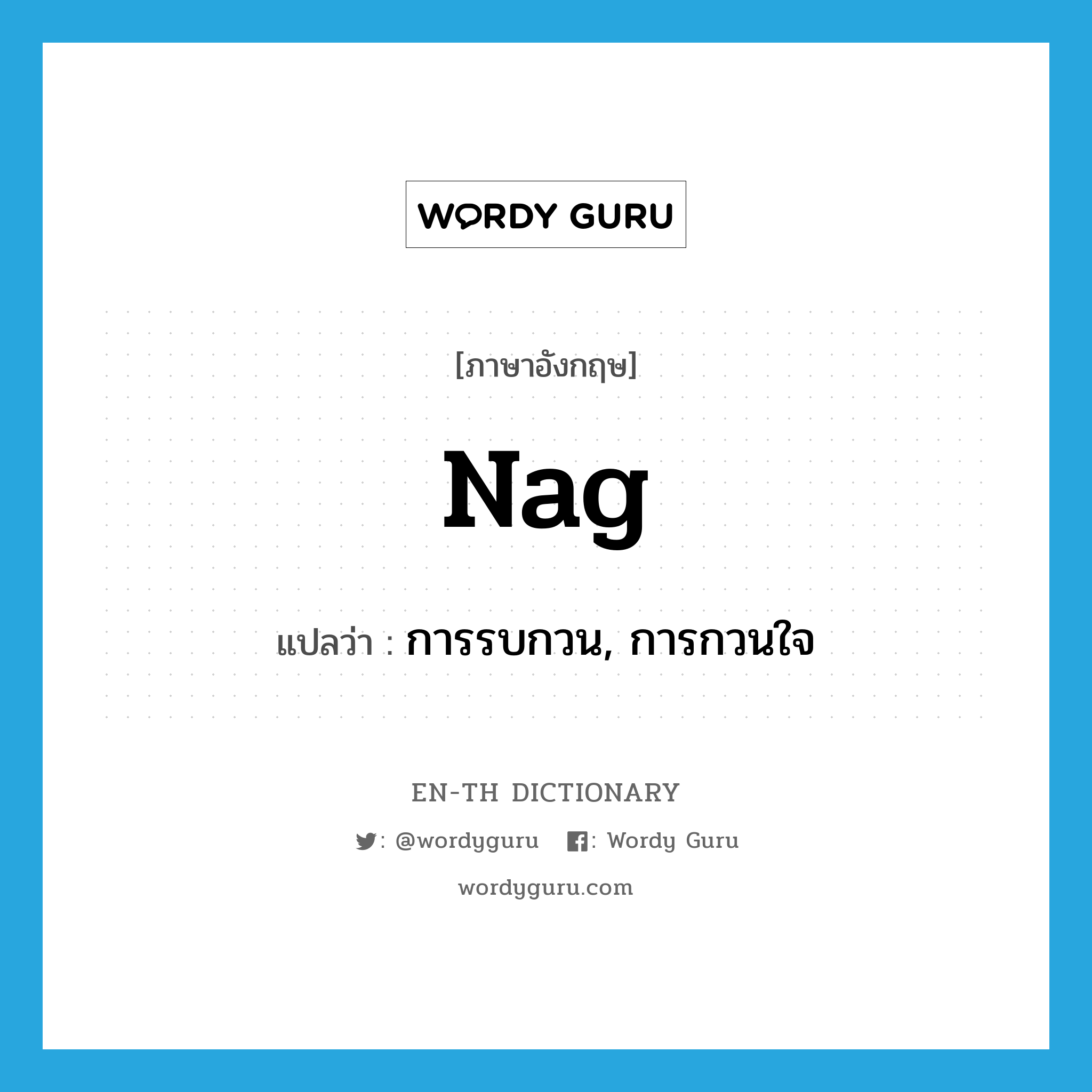 nag แปลว่า?, คำศัพท์ภาษาอังกฤษ nag แปลว่า การรบกวน, การกวนใจ ประเภท N หมวด N