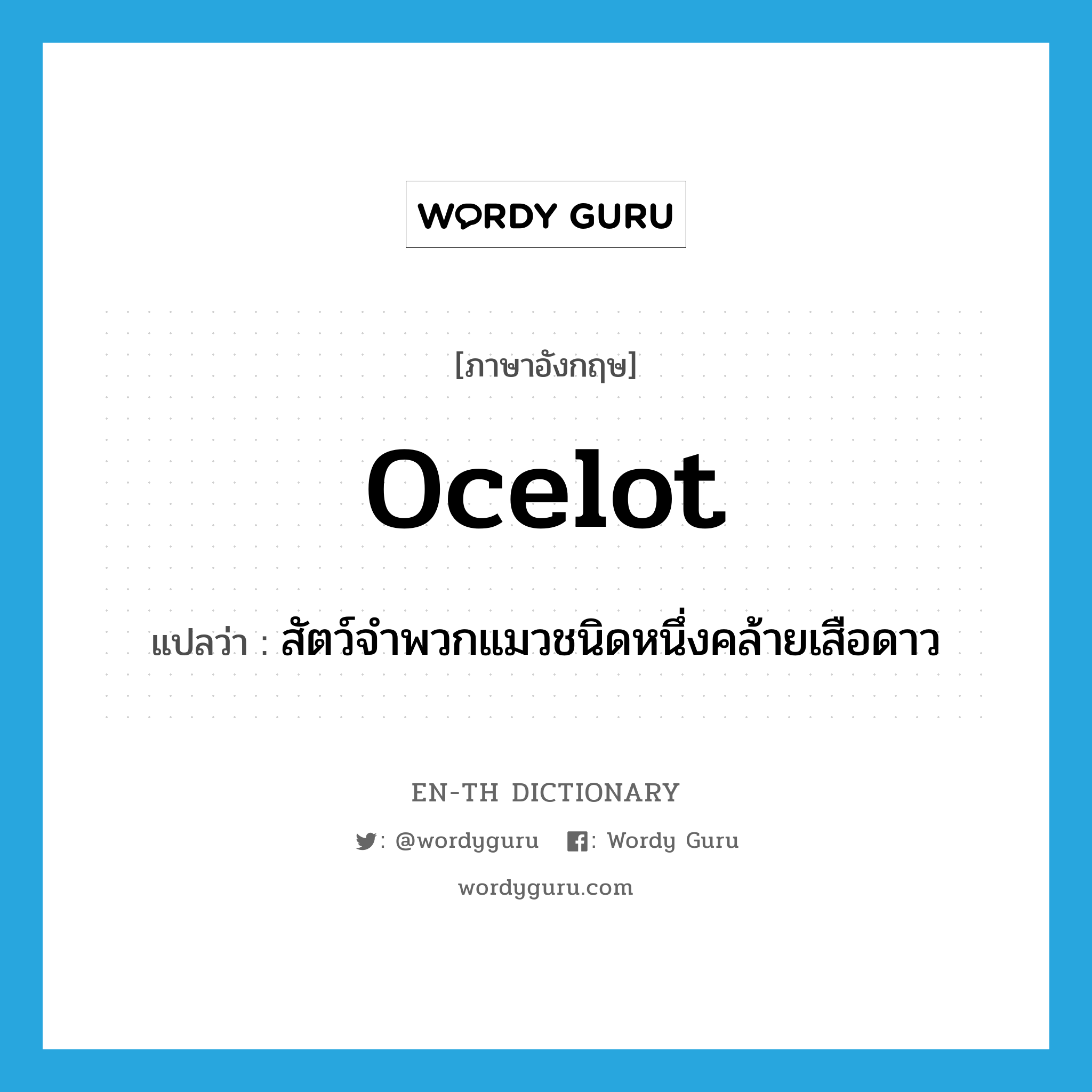 ocelot แปลว่า?, คำศัพท์ภาษาอังกฤษ ocelot แปลว่า สัตว์จำพวกแมวชนิดหนึ่งคล้ายเสือดาว ประเภท N หมวด N