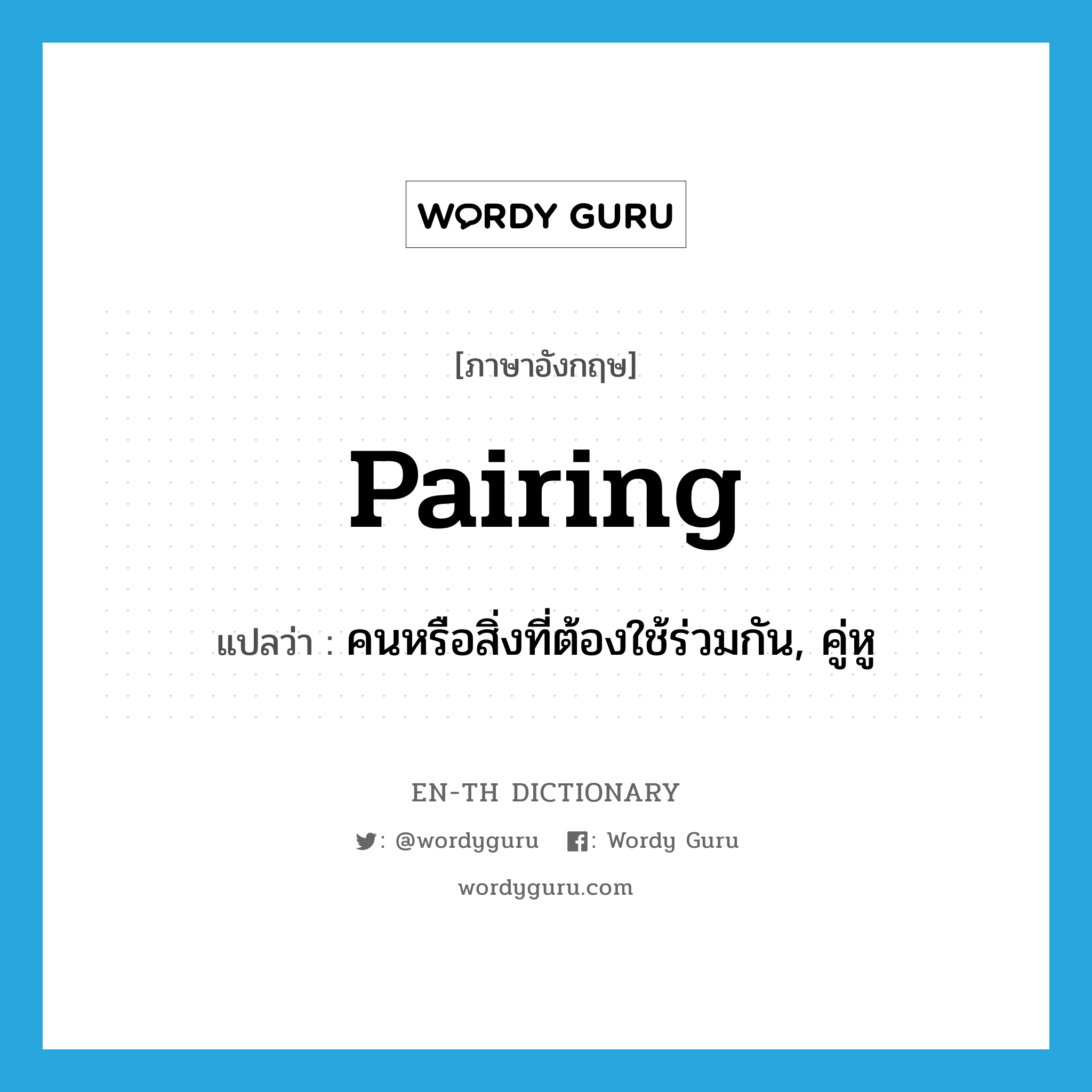 pairing แปลว่า?, คำศัพท์ภาษาอังกฤษ pairing แปลว่า คนหรือสิ่งที่ต้องใช้ร่วมกัน, คู่หู ประเภท N หมวด N