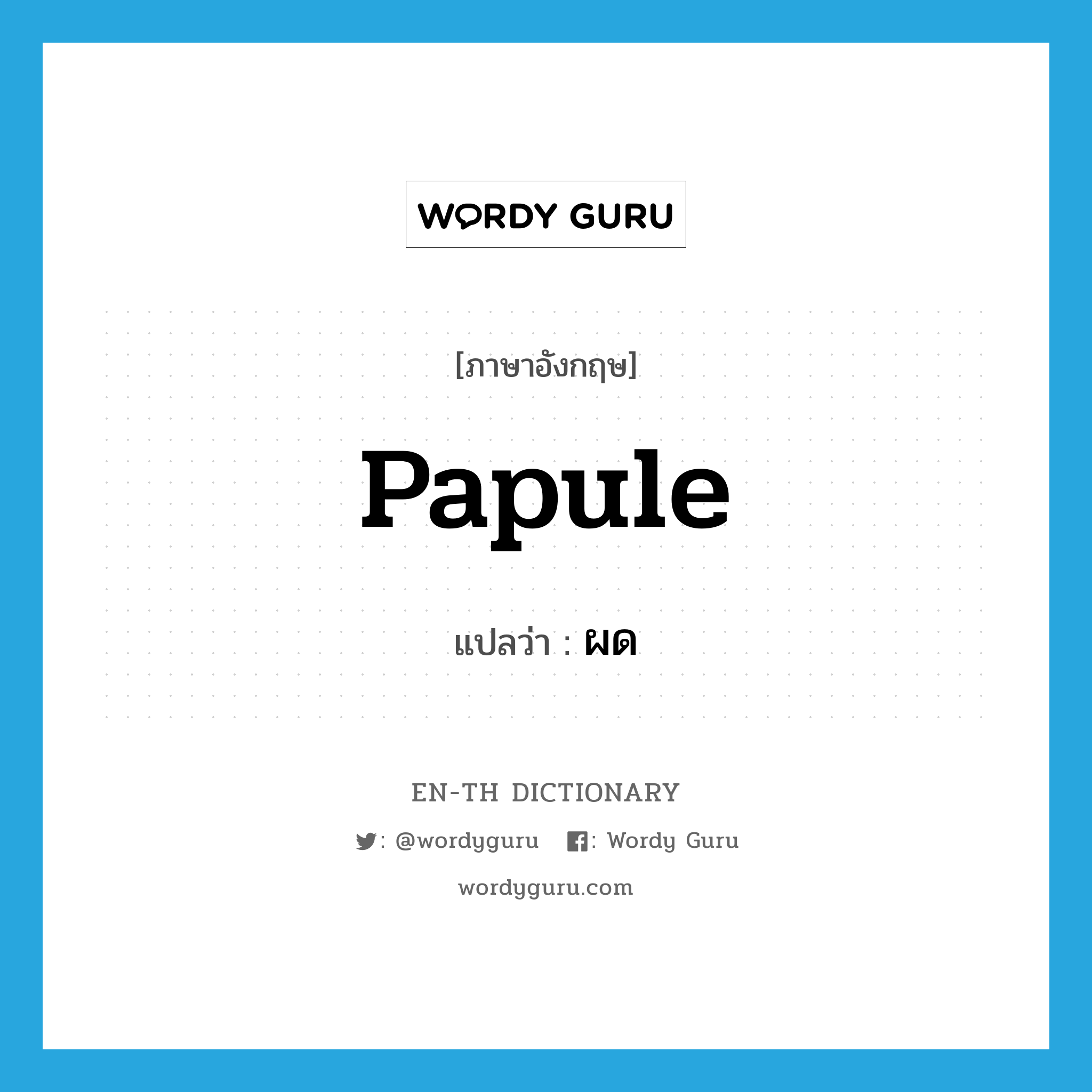 papule แปลว่า?, คำศัพท์ภาษาอังกฤษ papule แปลว่า ผด ประเภท N หมวด N