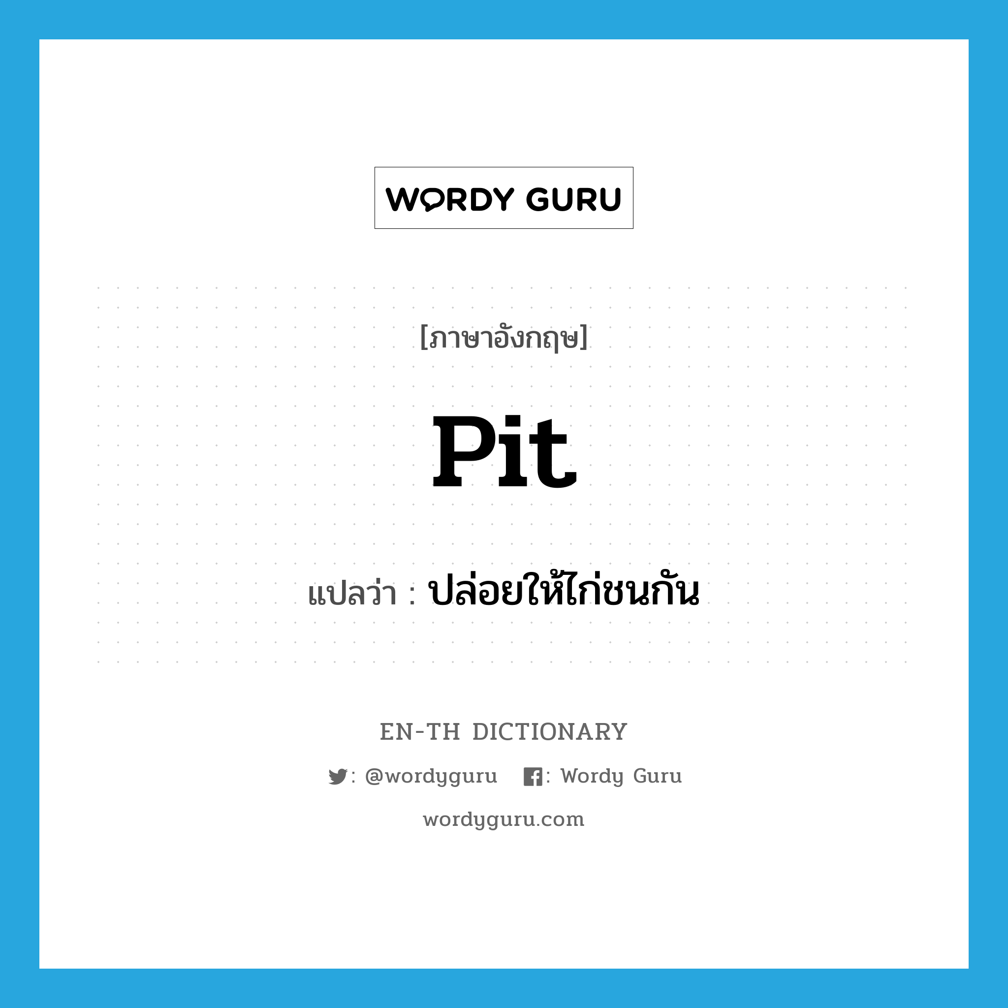 pit แปลว่า?, คำศัพท์ภาษาอังกฤษ pit แปลว่า ปล่อยให้ไก่ชนกัน ประเภท VT หมวด VT