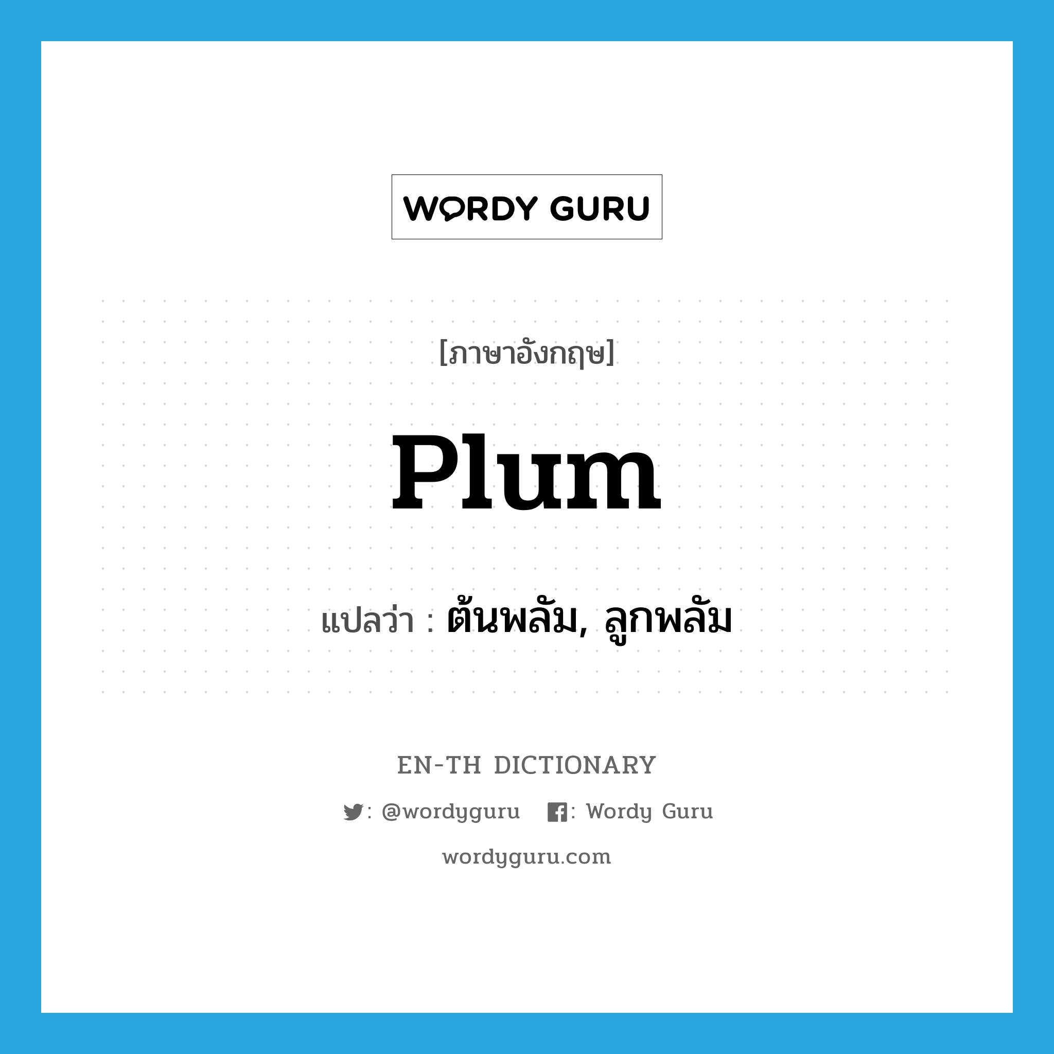 plum แปลว่า?, คำศัพท์ภาษาอังกฤษ plum แปลว่า ต้นพลัม, ลูกพลัม ประเภท N หมวด N