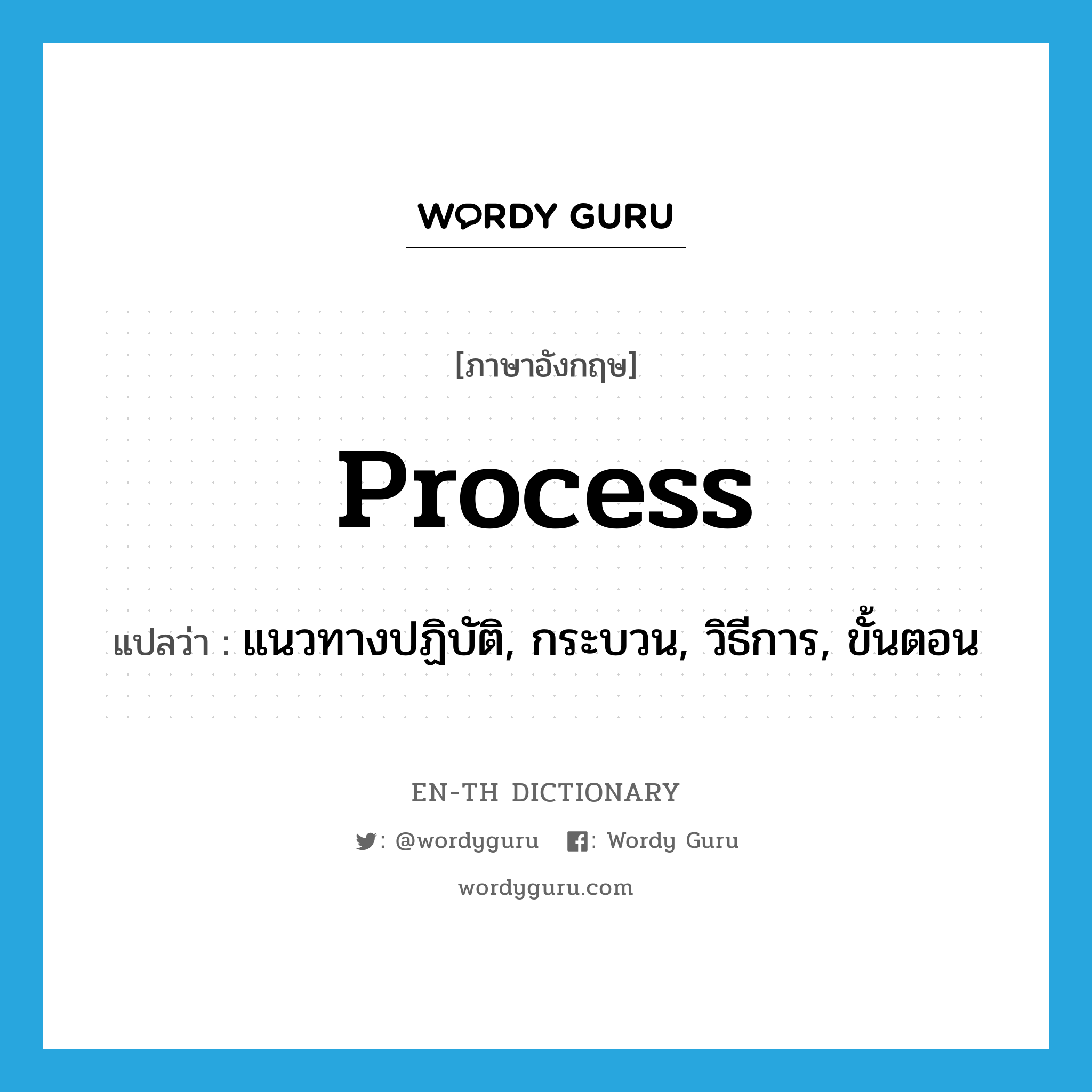 process แปลว่า?, คำศัพท์ภาษาอังกฤษ process แปลว่า แนวทางปฏิบัติ, กระบวน, วิธีการ, ขั้นตอน ประเภท N หมวด N