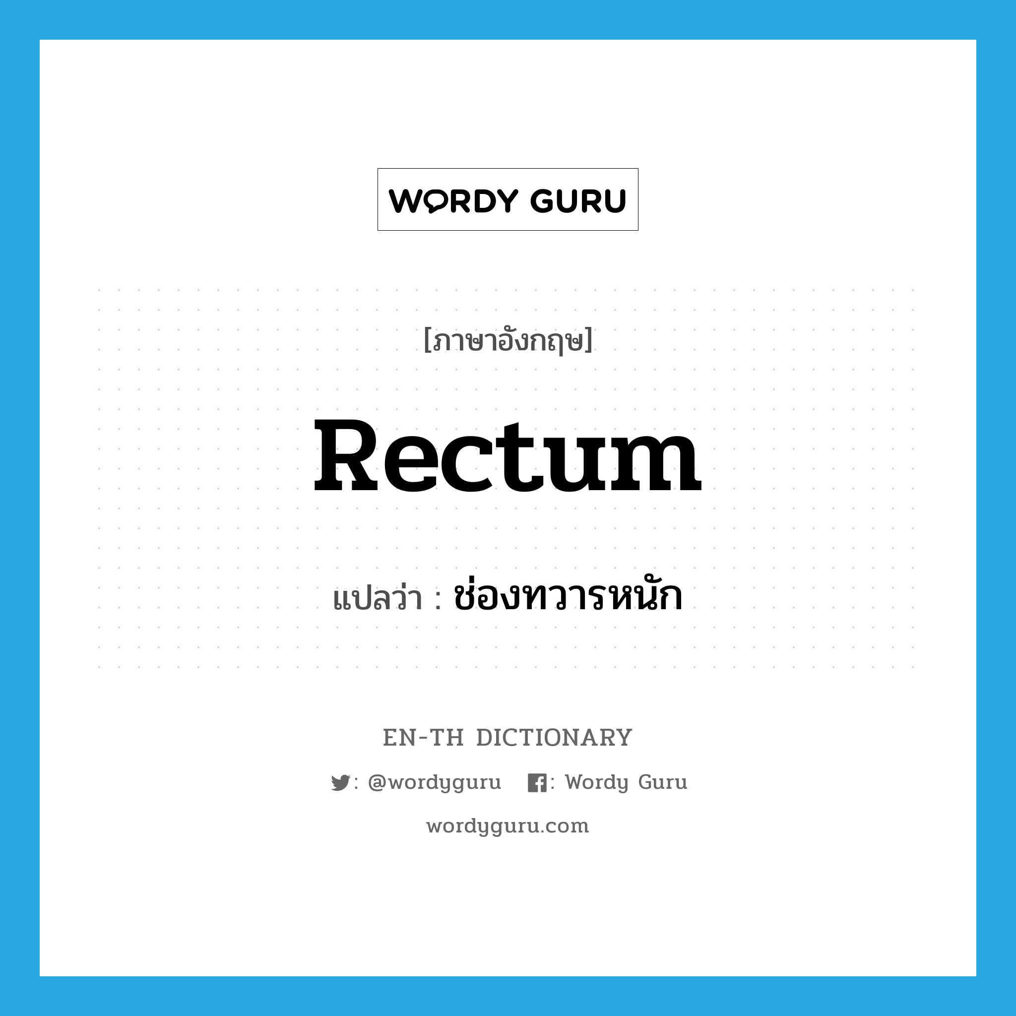 rectum แปลว่า?, คำศัพท์ภาษาอังกฤษ rectum แปลว่า ช่องทวารหนัก ประเภท N หมวด N