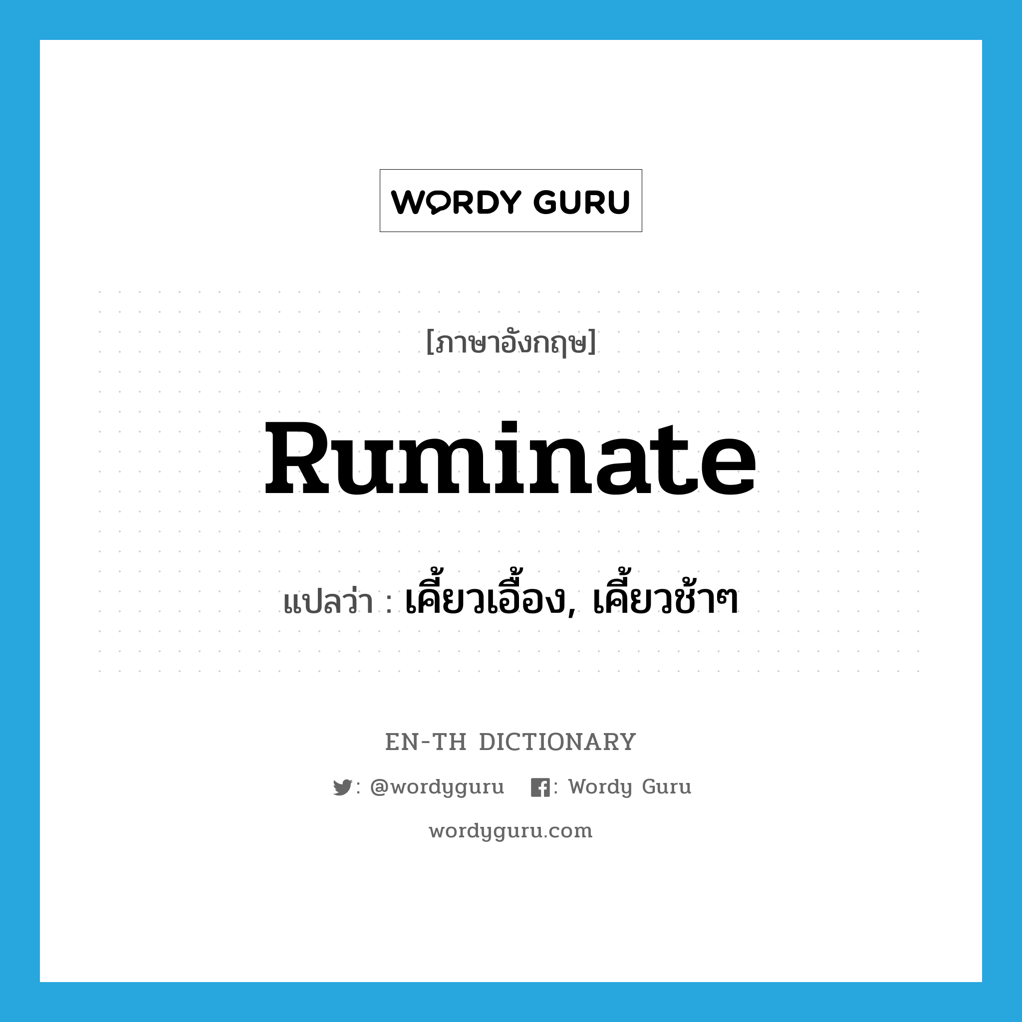 ruminate แปลว่า?, คำศัพท์ภาษาอังกฤษ ruminate แปลว่า เคี้ยวเอื้อง, เคี้ยวช้าๆ ประเภท VI หมวด VI