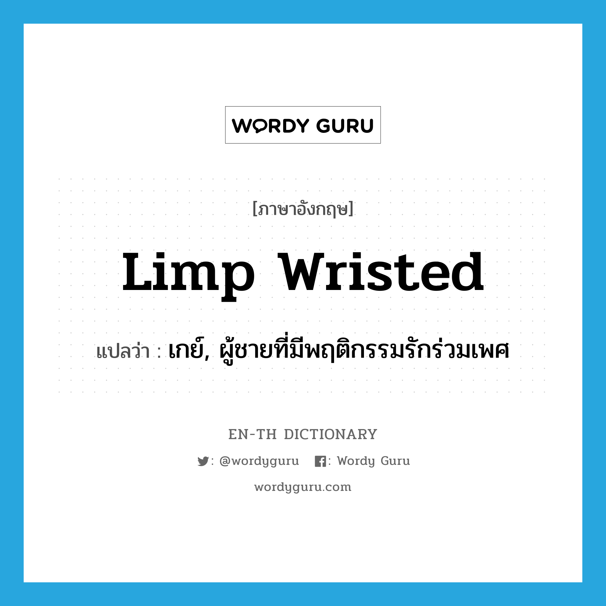 limp wristed แปลว่า?, คำศัพท์ภาษาอังกฤษ limp wristed แปลว่า เกย์, ผู้ชายที่มีพฤติกรรมรักร่วมเพศ ประเภท SL หมวด SL