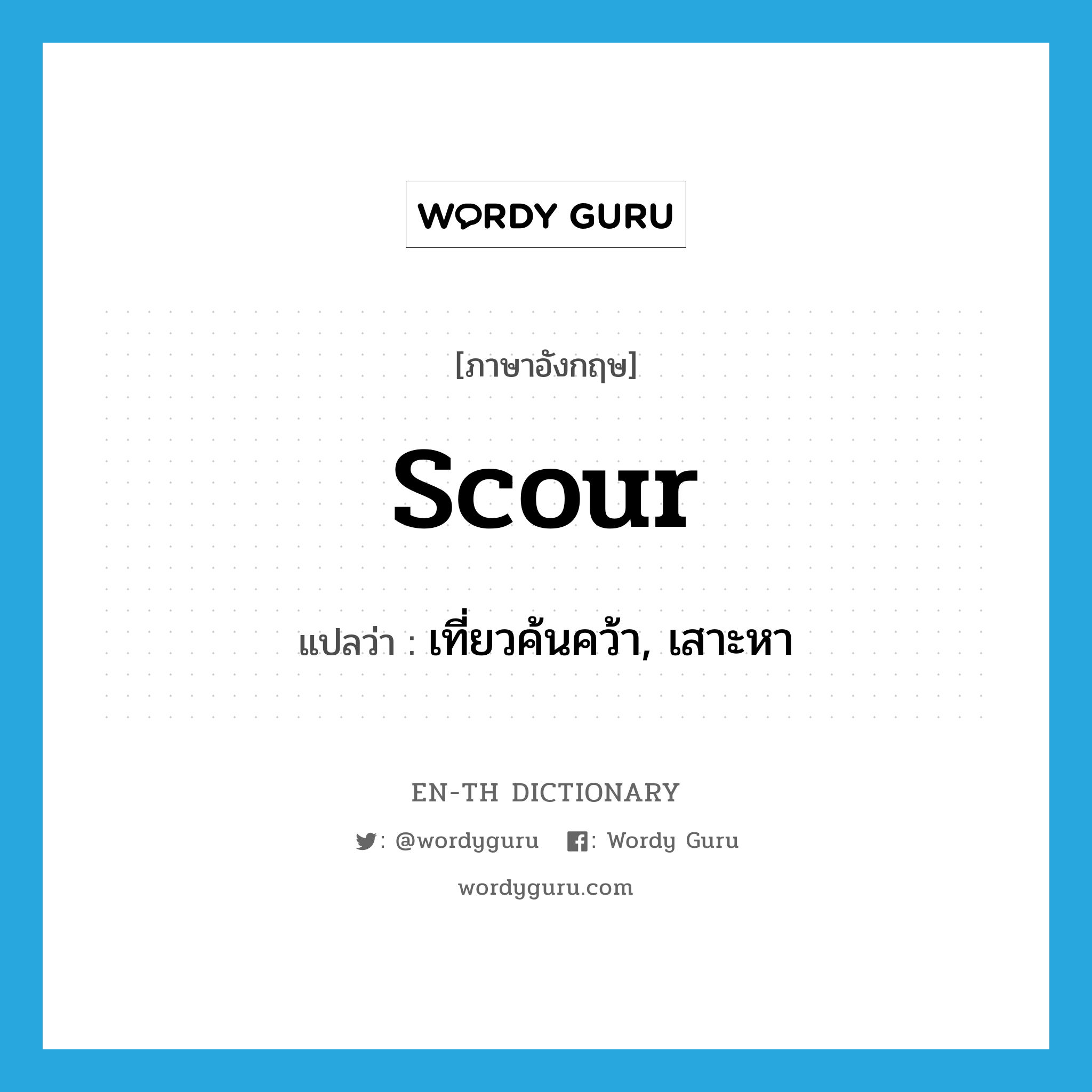 scour แปลว่า?, คำศัพท์ภาษาอังกฤษ scour แปลว่า เที่ยวค้นคว้า, เสาะหา ประเภท VI หมวด VI