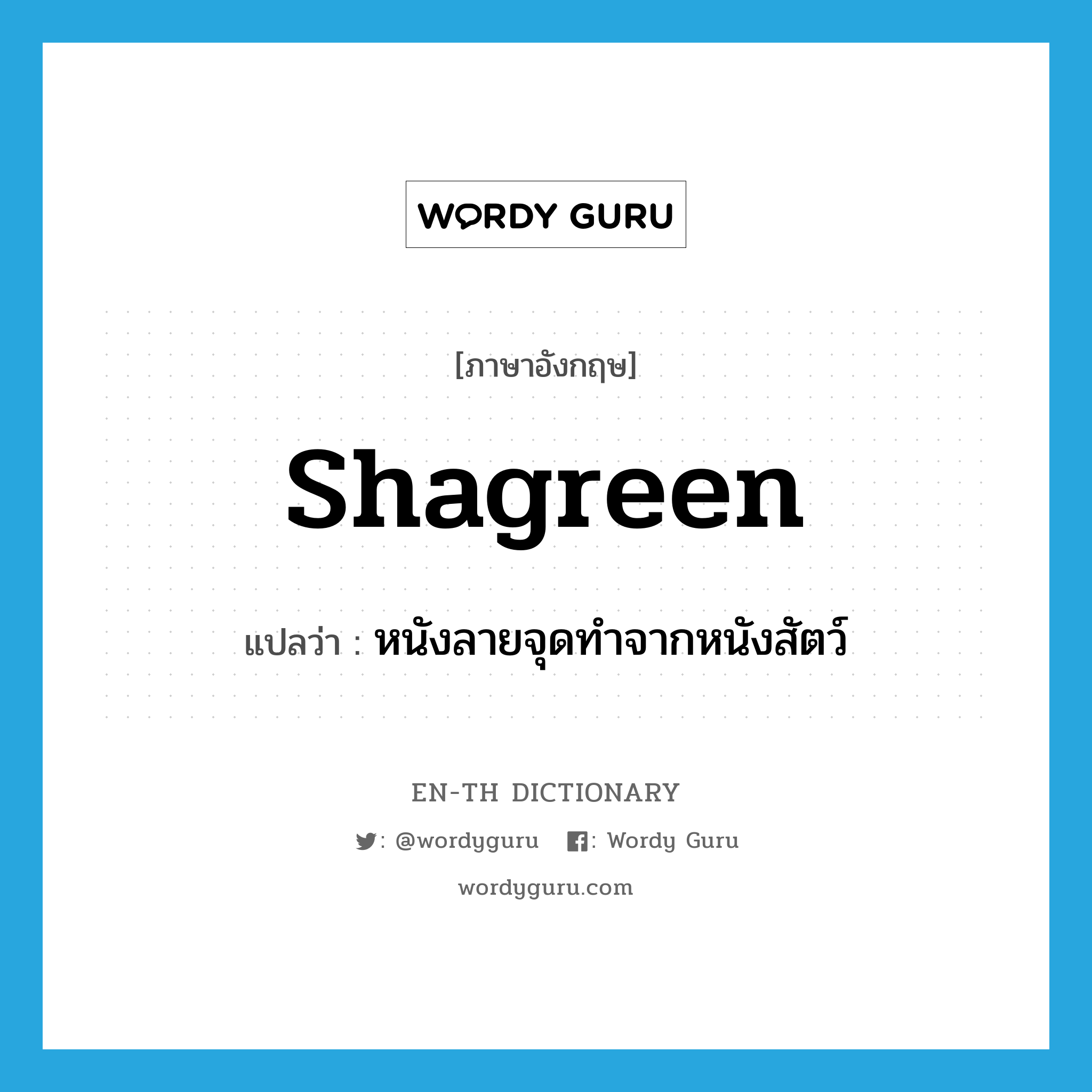 shagreen แปลว่า?, คำศัพท์ภาษาอังกฤษ shagreen แปลว่า หนังลายจุดทำจากหนังสัตว์ ประเภท N หมวด N