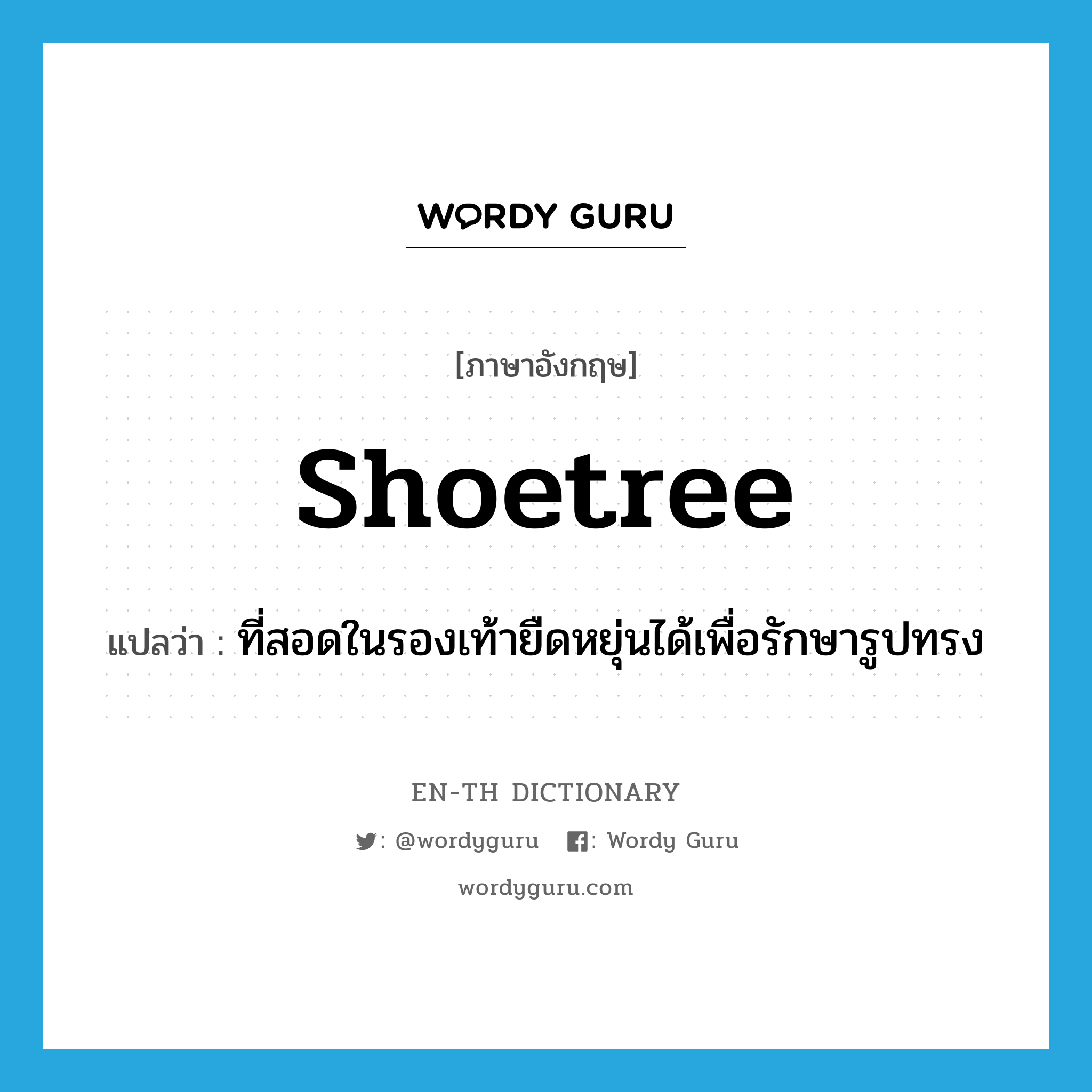 shoetree แปลว่า?, คำศัพท์ภาษาอังกฤษ shoetree แปลว่า ที่สอดในรองเท้ายืดหยุ่นได้เพื่อรักษารูปทรง ประเภท N หมวด N