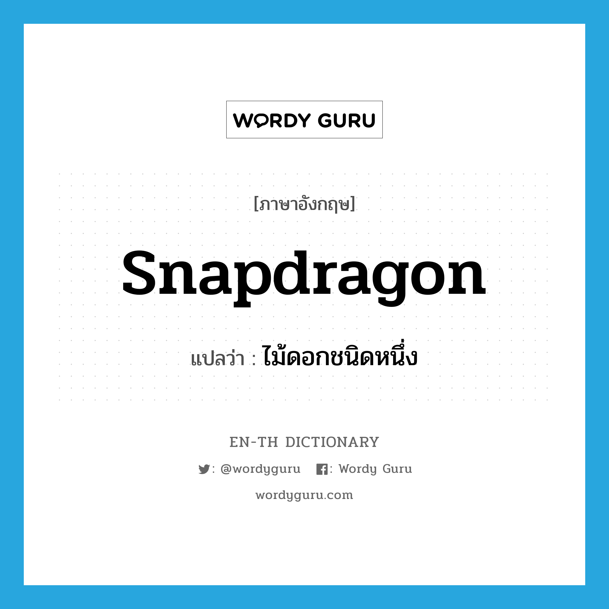 snapdragon แปลว่า?, คำศัพท์ภาษาอังกฤษ snapdragon แปลว่า ไม้ดอกชนิดหนึ่ง ประเภท N หมวด N