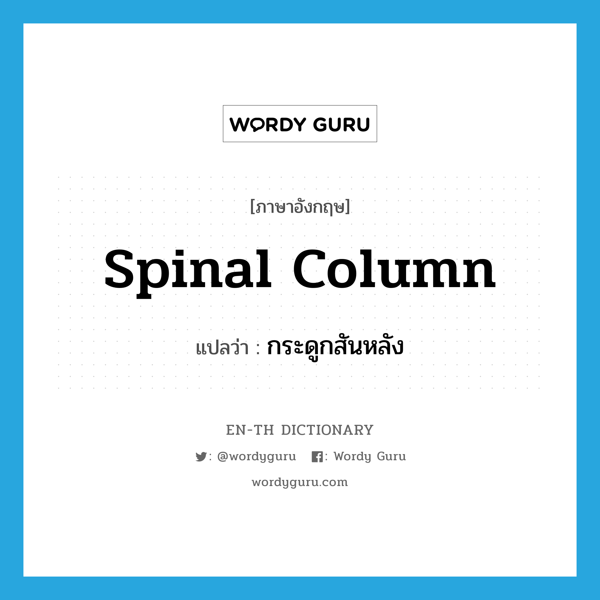 spinal column แปลว่า?, คำศัพท์ภาษาอังกฤษ spinal column แปลว่า กระดูกสันหลัง ประเภท N หมวด N