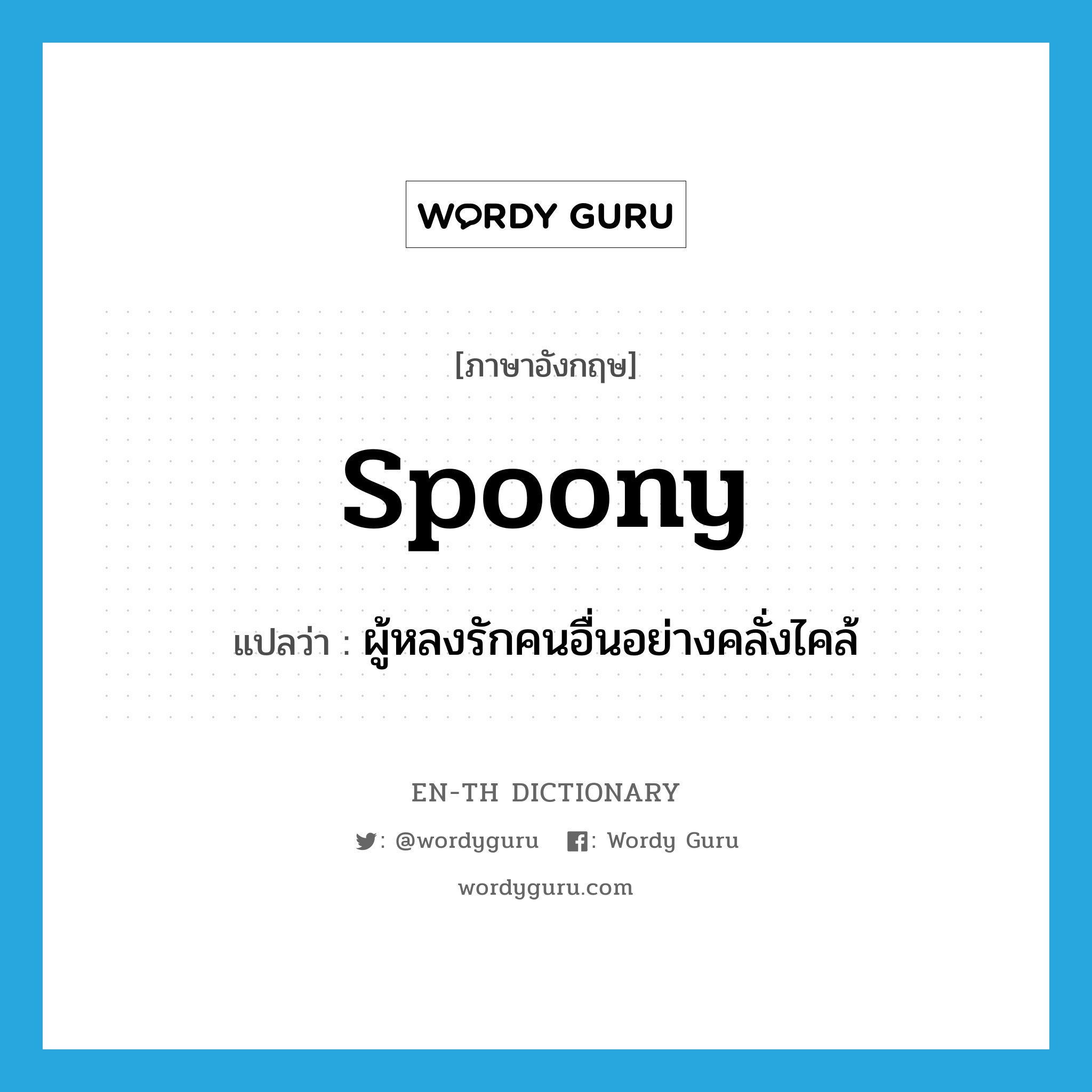 spoony แปลว่า?, คำศัพท์ภาษาอังกฤษ spoony แปลว่า ผู้หลงรักคนอื่นอย่างคลั่งไคล้ ประเภท N หมวด N