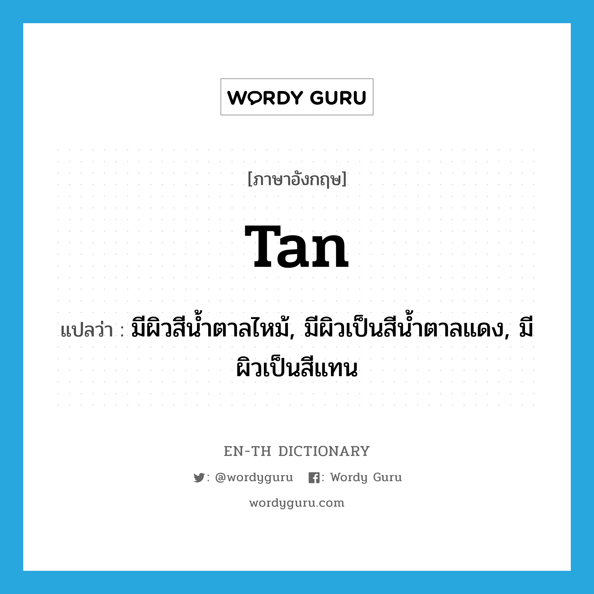 tan แปลว่า?, คำศัพท์ภาษาอังกฤษ tan แปลว่า มีผิวสีน้ำตาลไหม้, มีผิวเป็นสีน้ำตาลแดง, มีผิวเป็นสีแทน ประเภท VI หมวด VI