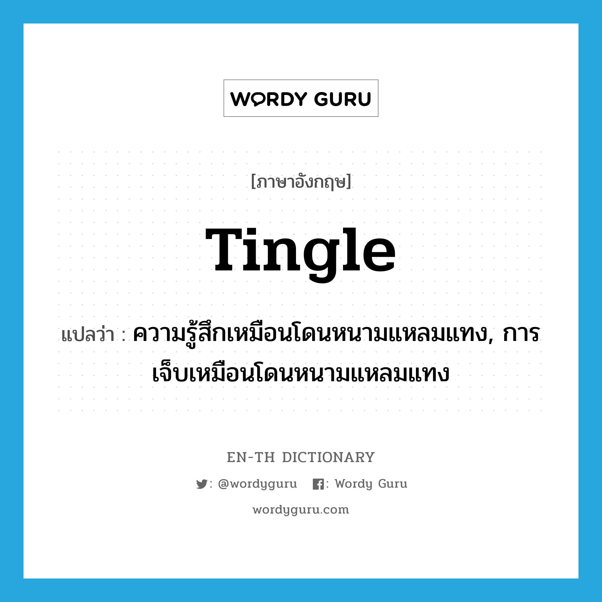 tingle แปลว่า?, คำศัพท์ภาษาอังกฤษ tingle แปลว่า ความรู้สึกเหมือนโดนหนามแหลมแทง, การเจ็บเหมือนโดนหนามแหลมแทง ประเภท N หมวด N