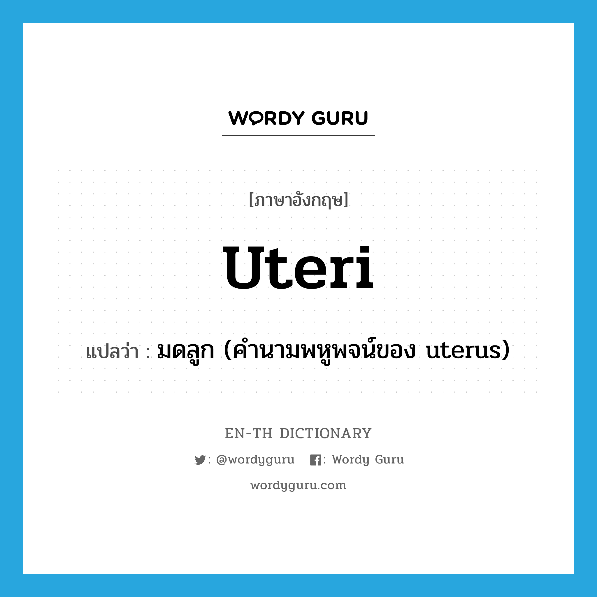 uteri แปลว่า?, คำศัพท์ภาษาอังกฤษ uteri แปลว่า มดลูก (คำนามพหูพจน์ของ uterus) ประเภท N หมวด N