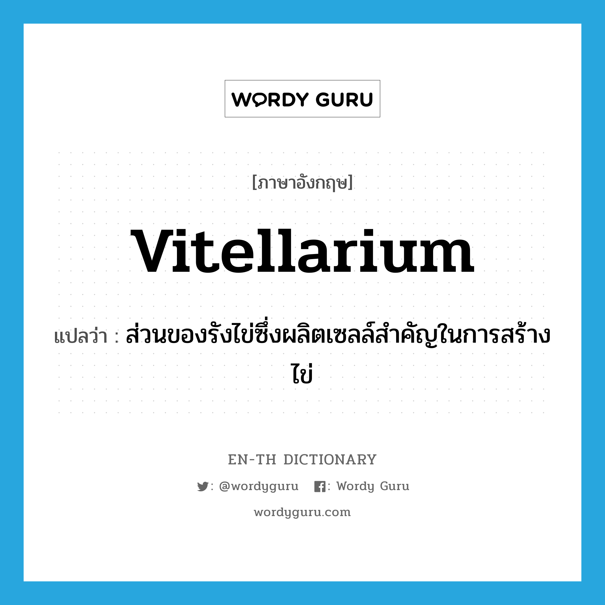 vitellarium แปลว่า?, คำศัพท์ภาษาอังกฤษ vitellarium แปลว่า ส่วนของรังไข่ซึ่งผลิตเซลล์สำคัญในการสร้างไข่ ประเภท N หมวด N