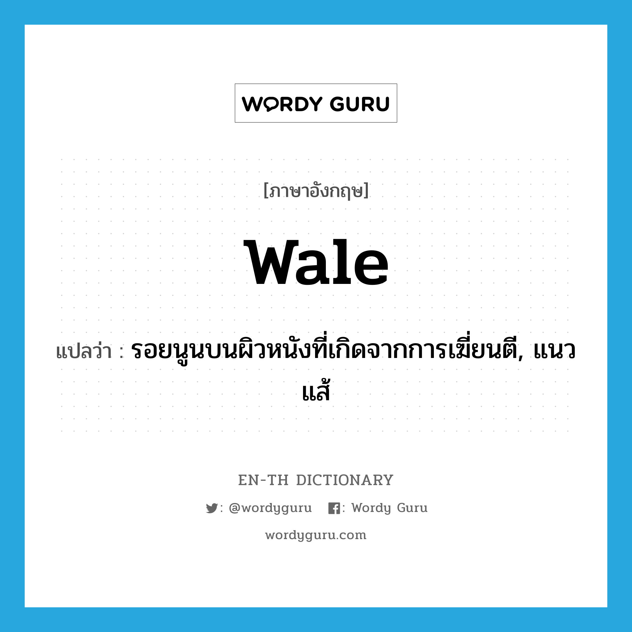 wale แปลว่า?, คำศัพท์ภาษาอังกฤษ wale แปลว่า รอยนูนบนผิวหนังที่เกิดจากการเฆี่ยนตี, แนวแส้ ประเภท N หมวด N