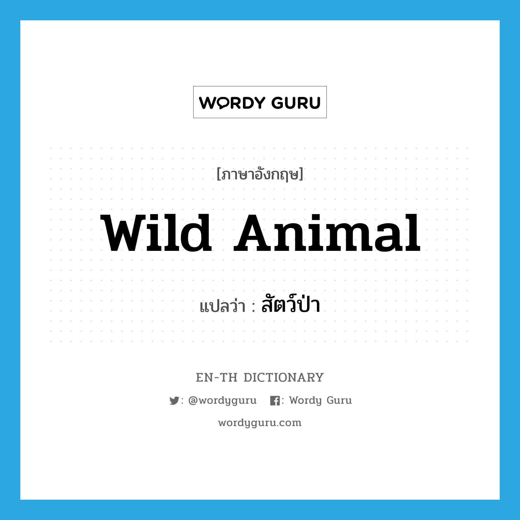 wild animal แปลว่า?, คำศัพท์ภาษาอังกฤษ wild animal แปลว่า สัตว์ป่า ประเภท N หมวด N