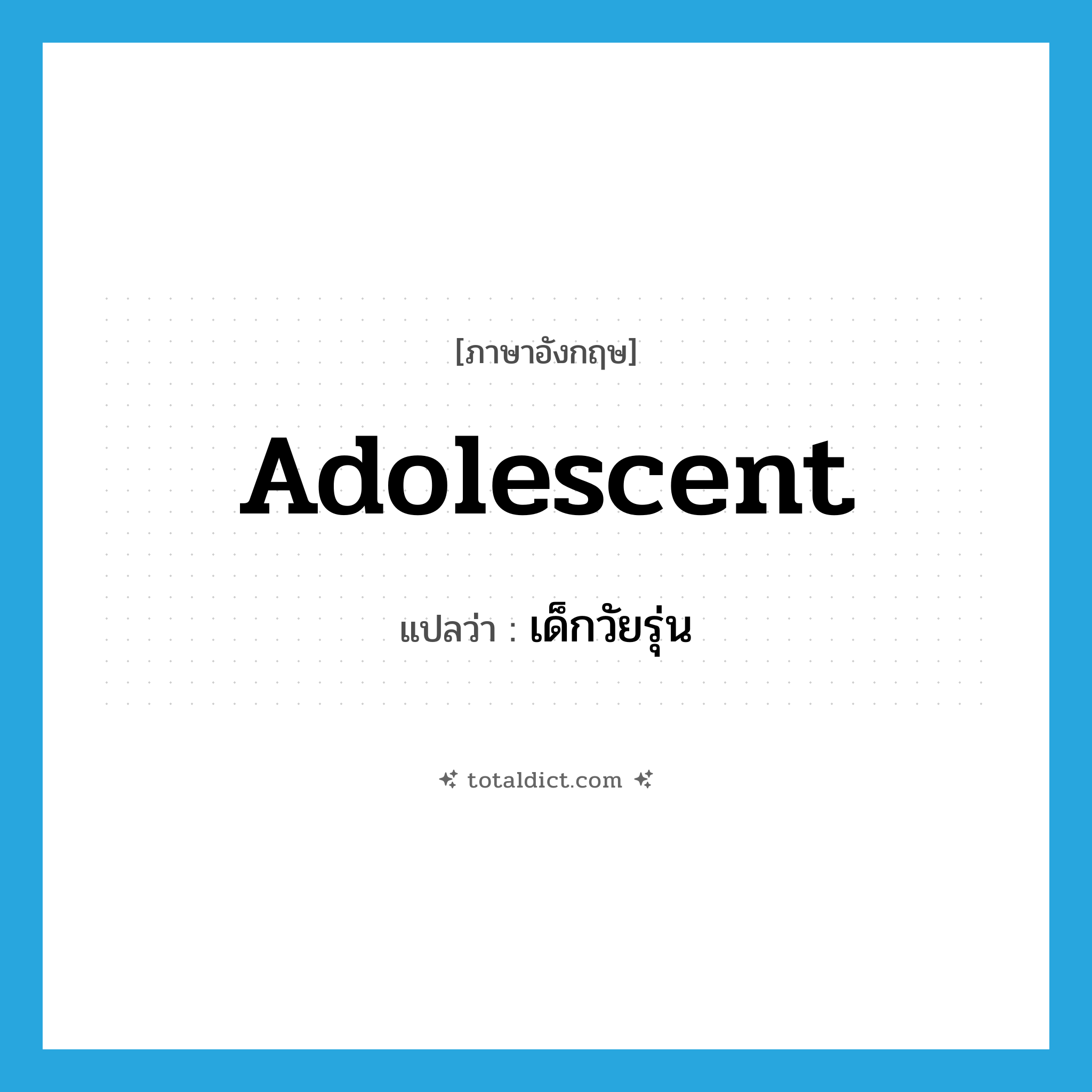 adolescent แปลว่า?, คำศัพท์ภาษาอังกฤษ adolescent แปลว่า เด็กวัยรุ่น ประเภท N หมวด N