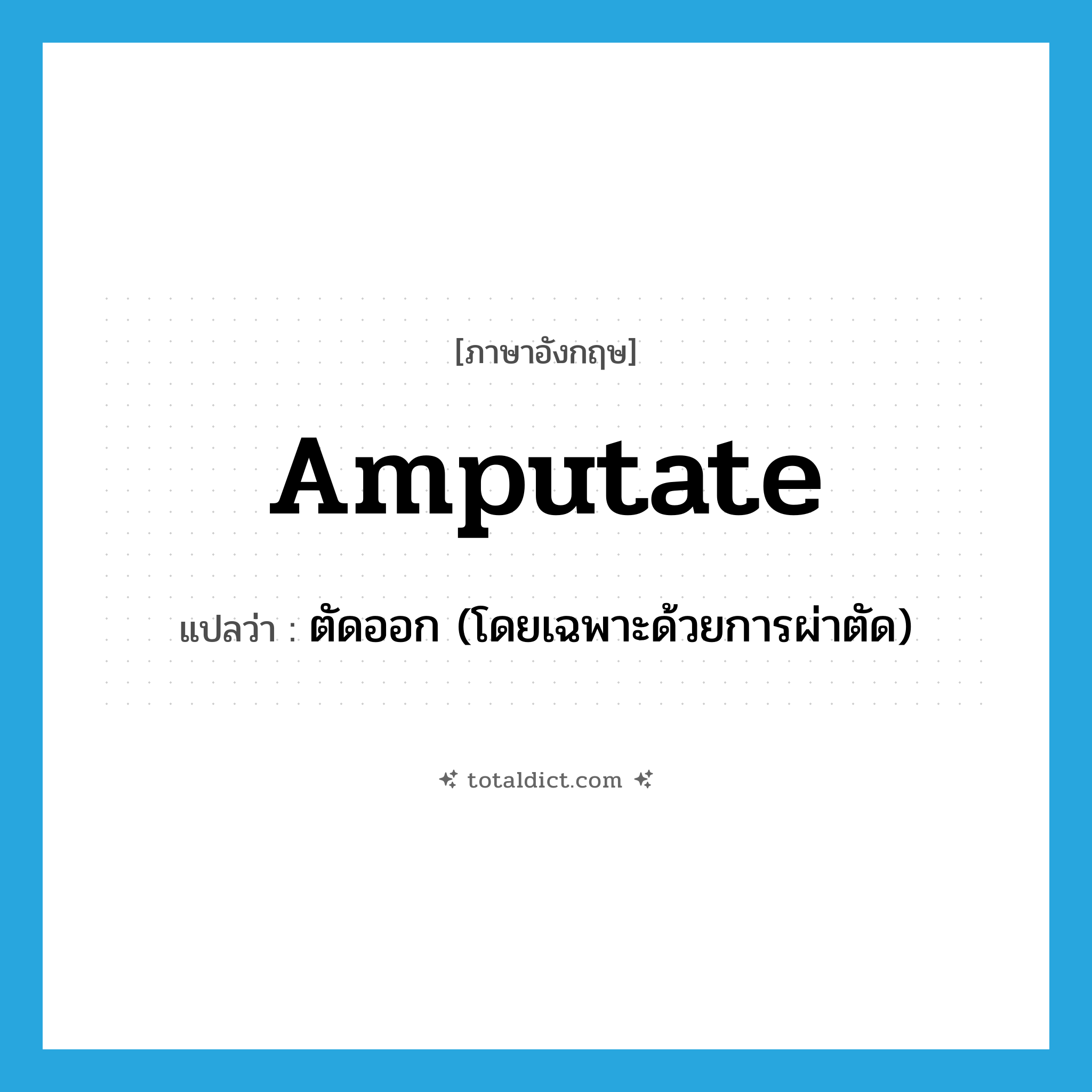 amputate แปลว่า?, คำศัพท์ภาษาอังกฤษ amputate แปลว่า ตัดออก (โดยเฉพาะด้วยการผ่าตัด) ประเภท VI หมวด VI