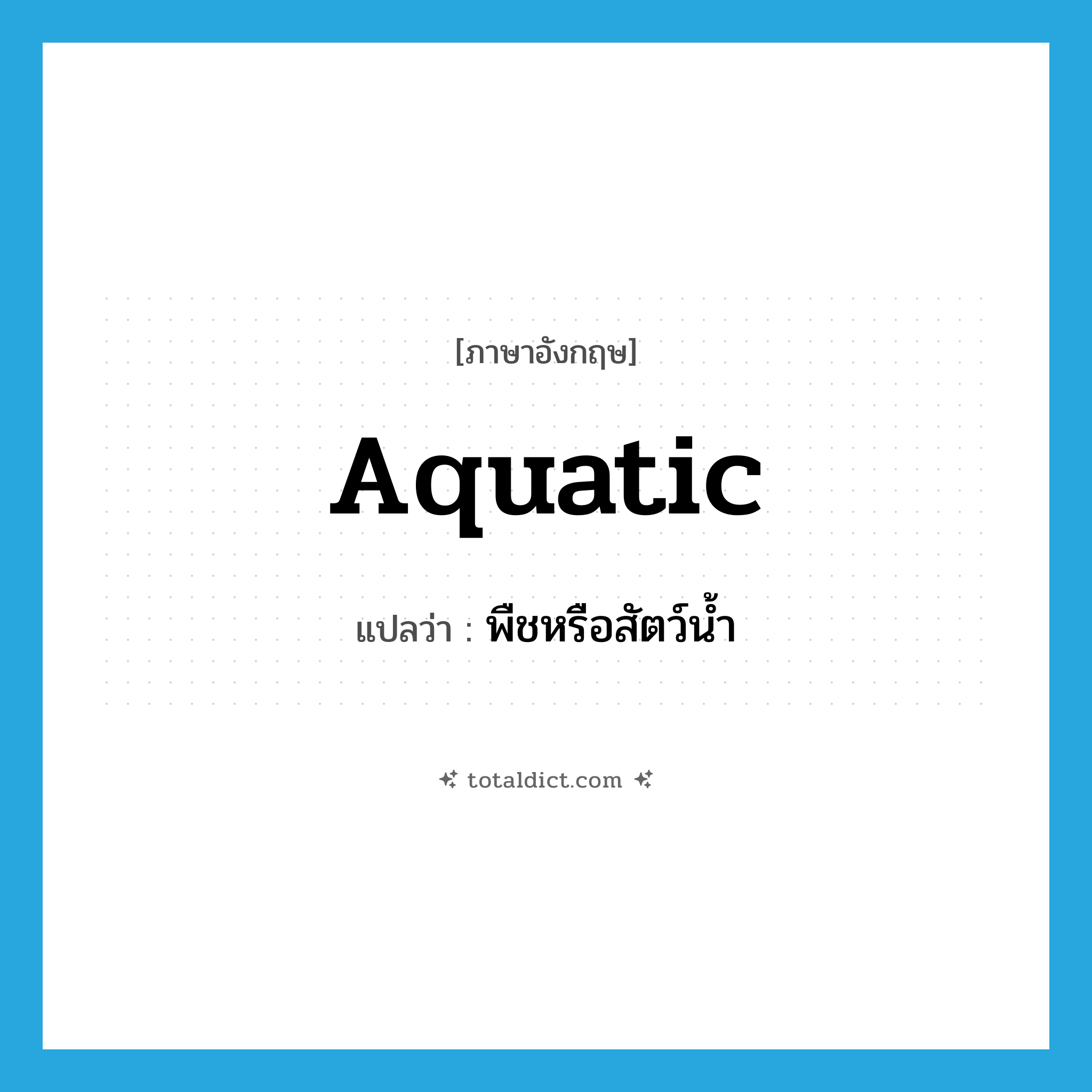 aquatic แปลว่า?, คำศัพท์ภาษาอังกฤษ aquatic แปลว่า พืชหรือสัตว์น้ำ ประเภท N หมวด N