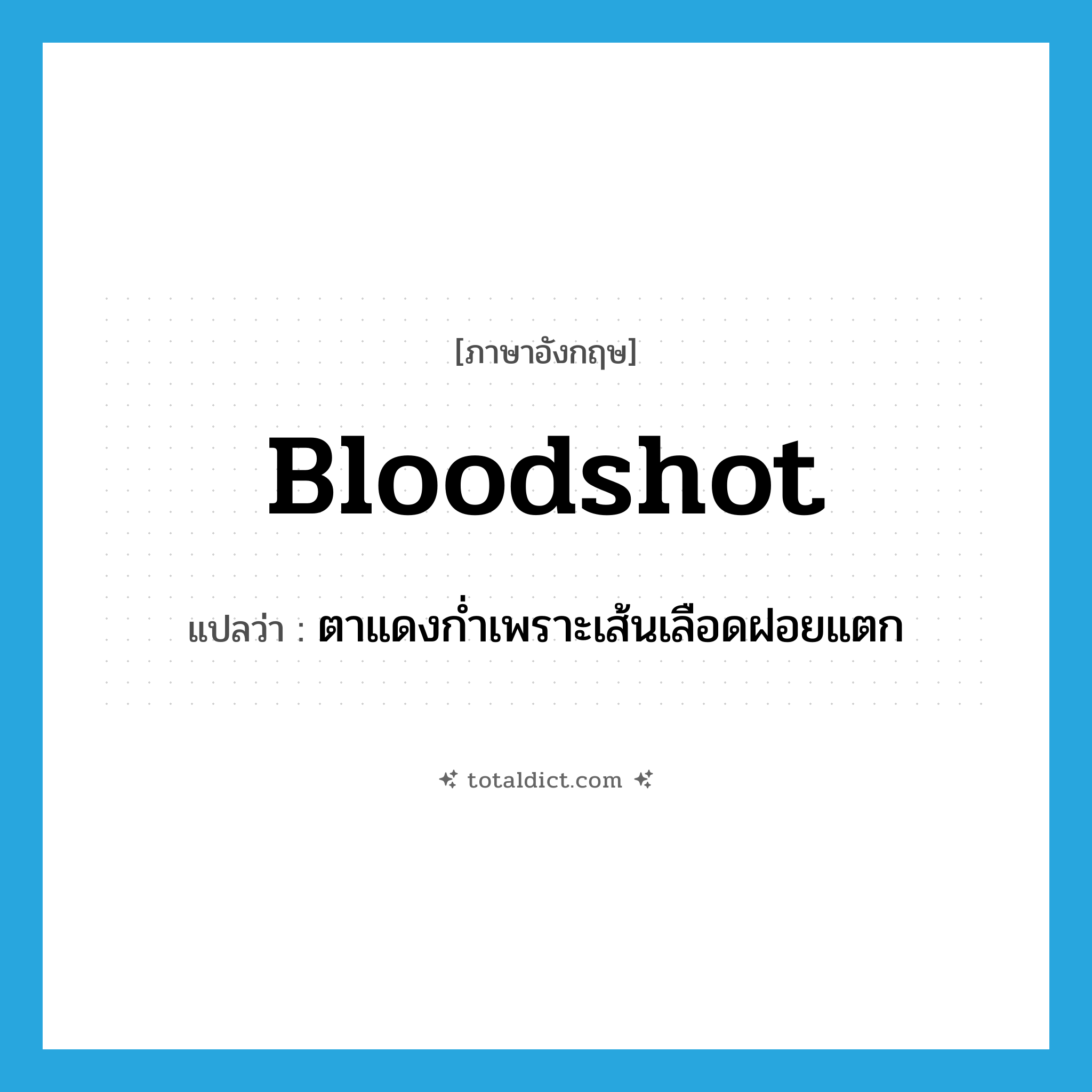 bloodshot แปลว่า?, คำศัพท์ภาษาอังกฤษ bloodshot แปลว่า ตาแดงก่ำเพราะเส้นเลือดฝอยแตก ประเภท ADJ หมวด ADJ