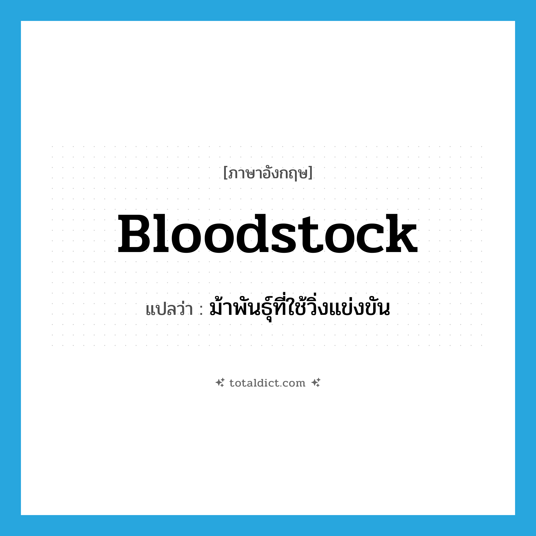 bloodstock แปลว่า?, คำศัพท์ภาษาอังกฤษ bloodstock แปลว่า ม้าพันธุ์ที่ใช้วิ่งแข่งขัน ประเภท N หมวด N