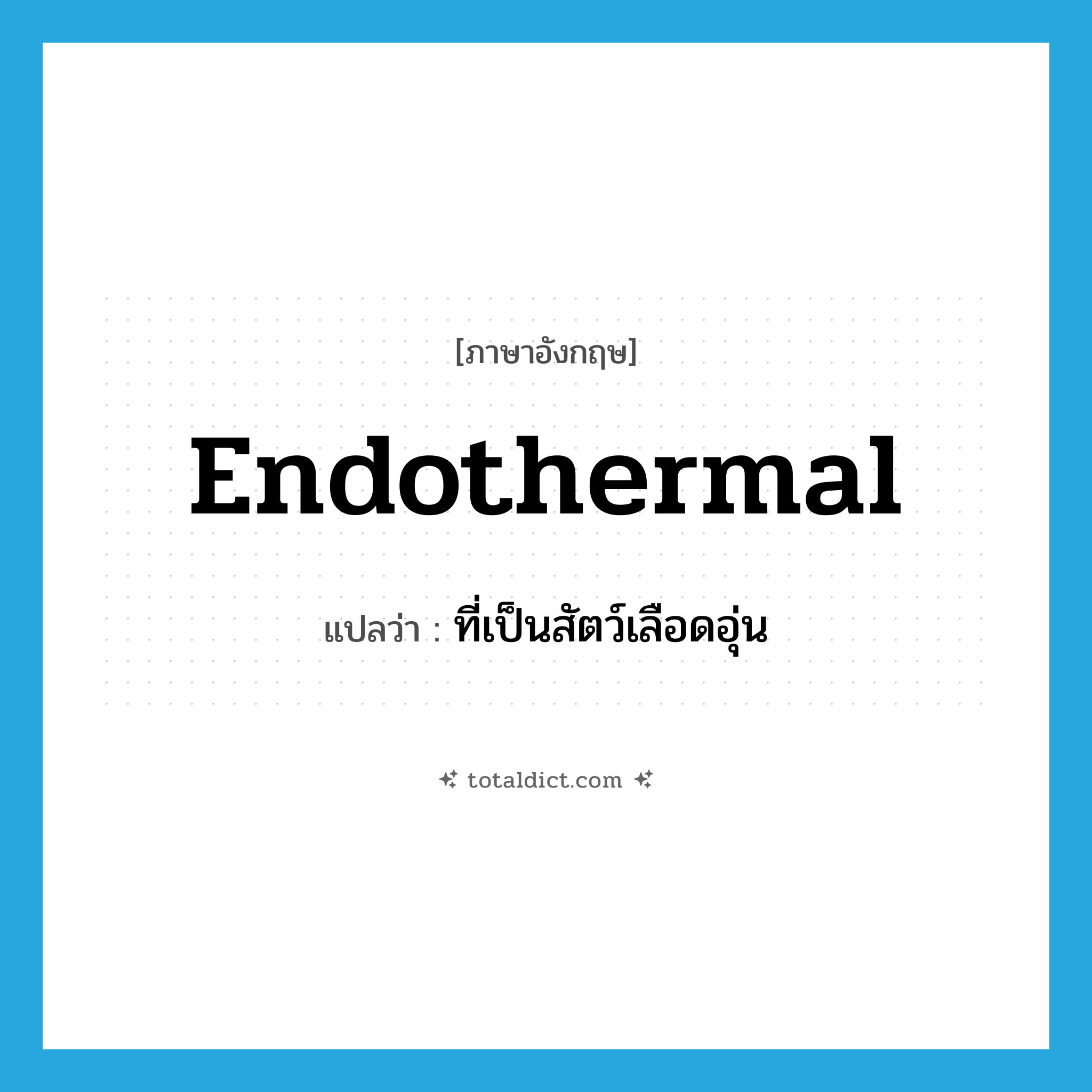 endothermal แปลว่า?, คำศัพท์ภาษาอังกฤษ endothermal แปลว่า ที่เป็นสัตว์เลือดอุ่น ประเภท ADJ หมวด ADJ