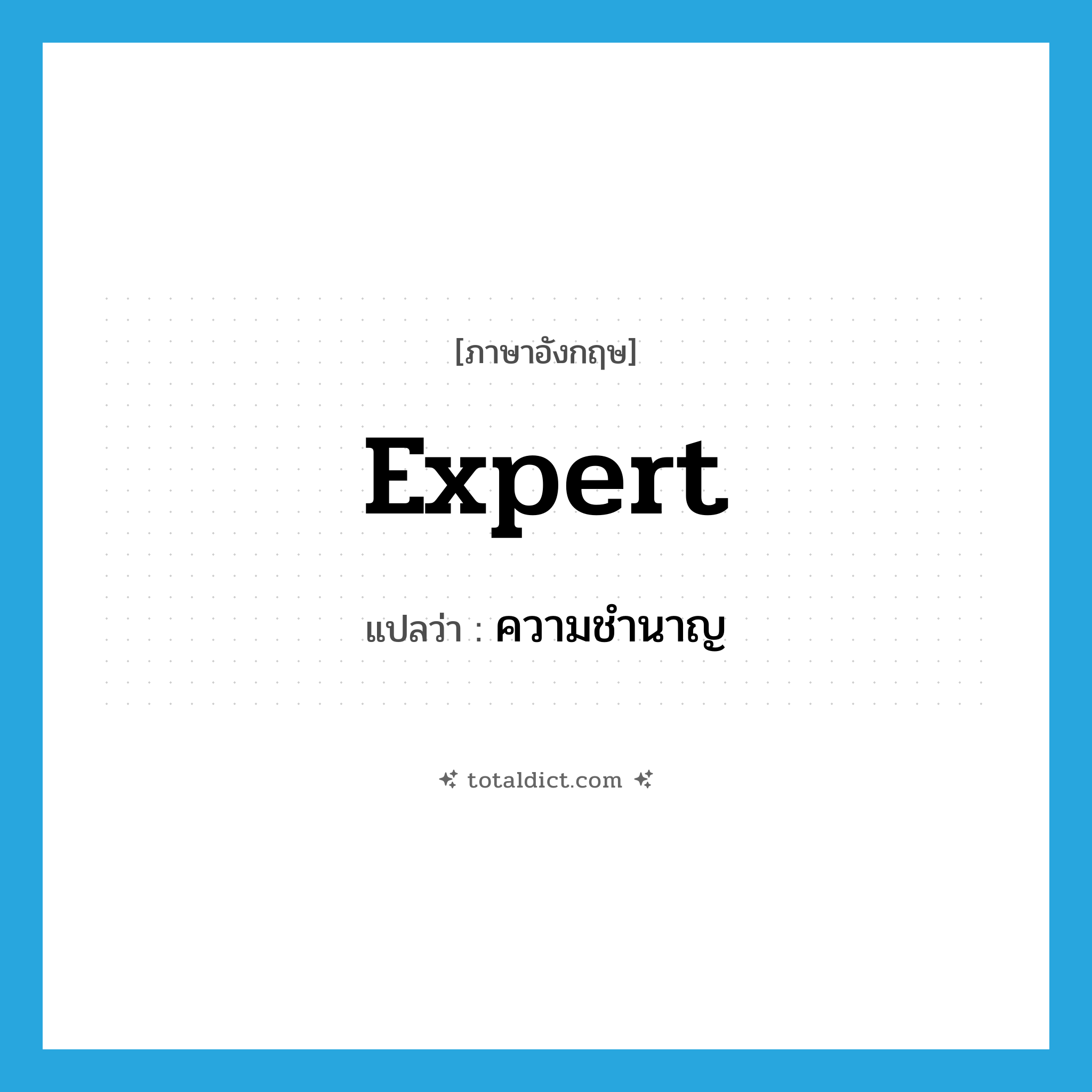 expert แปลว่า?, คำศัพท์ภาษาอังกฤษ expert แปลว่า ความชำนาญ ประเภท N หมวด N